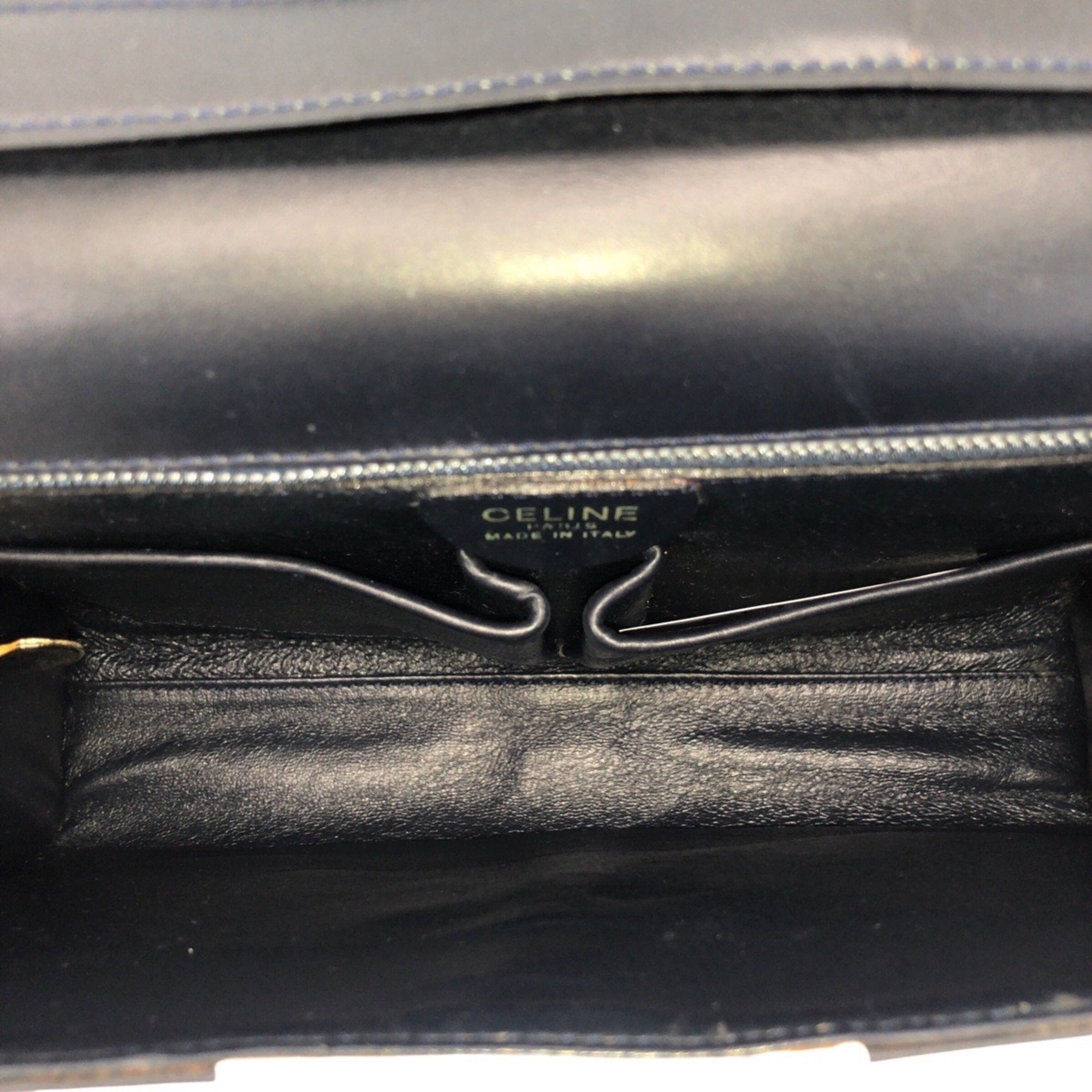 Celine Navy White Leather Pochette Shoulder Bag (Pre-Owned)