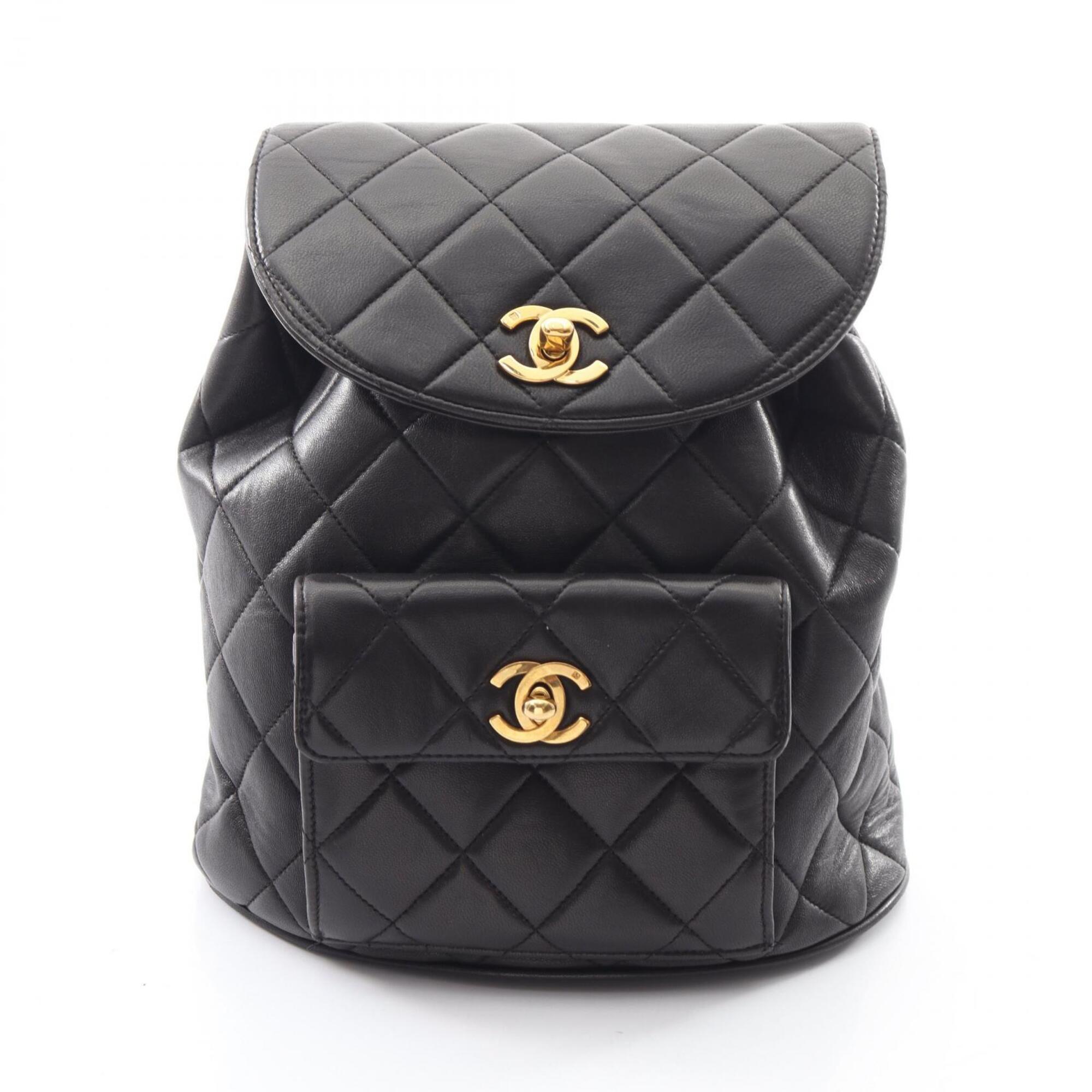 Chanel Matelasse Black Leather Backpack Handbag (Pre-Owned)