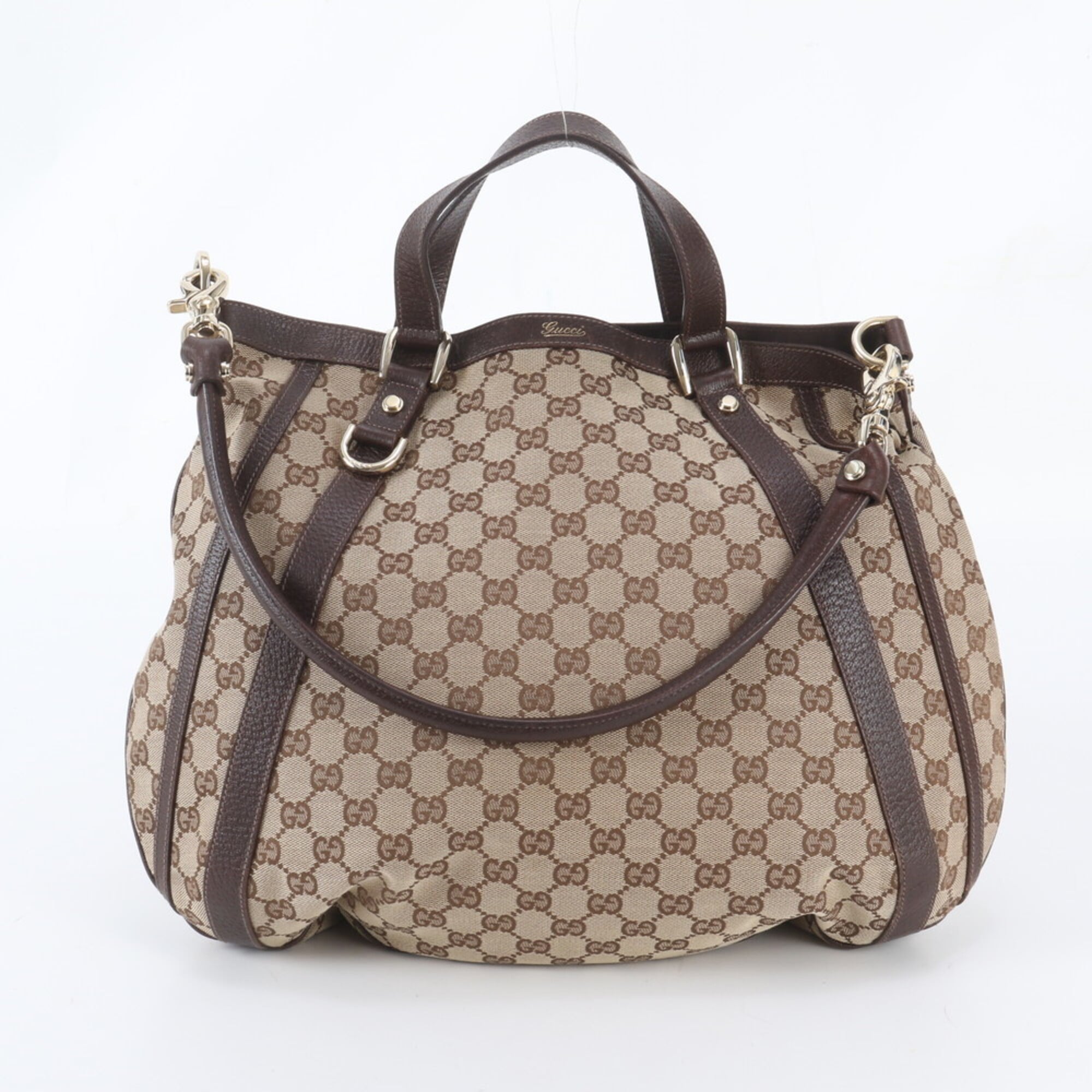 Gucci Brown Leather Canvas Handbag Shoulder Bag Tote Bag (Pre-Owned)