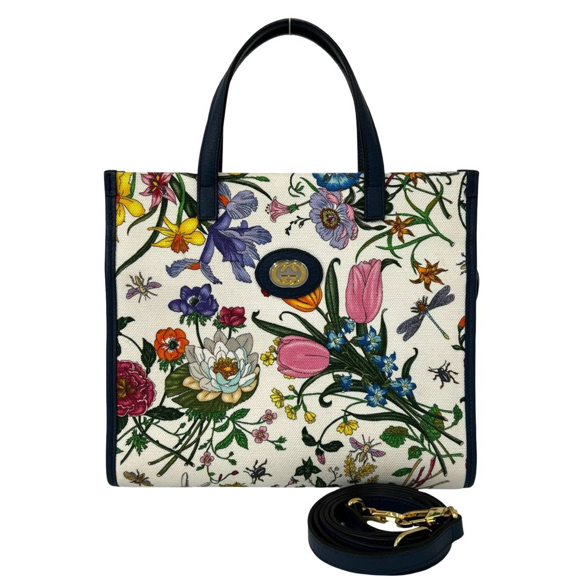 Gucci Multi-Color Navy Canvas Leather Handbag Shoulder Bag (Pre-Owned)