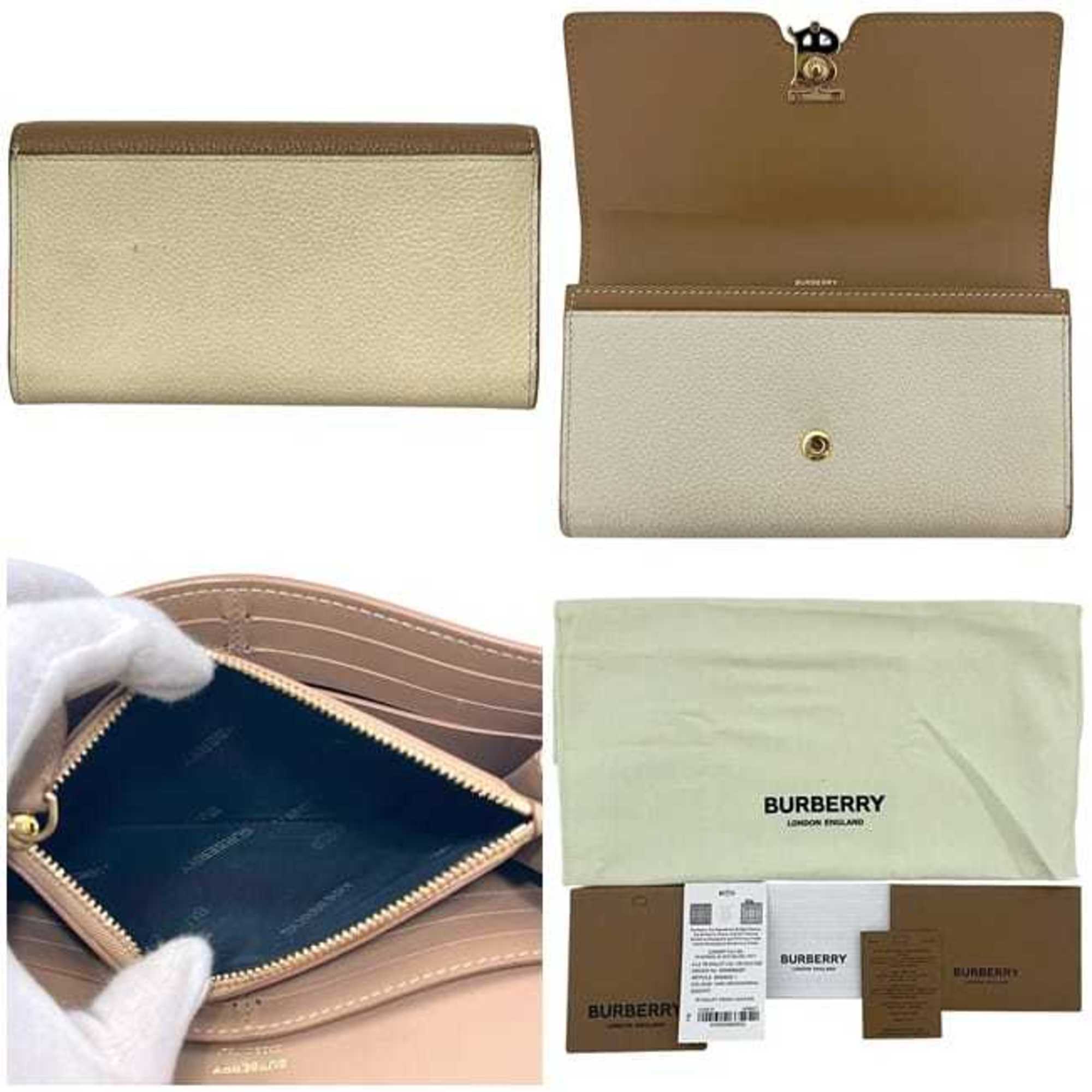 Burberry Beige Brown Leather Long Wallet (Bi-Fold) (Pre-Owned)