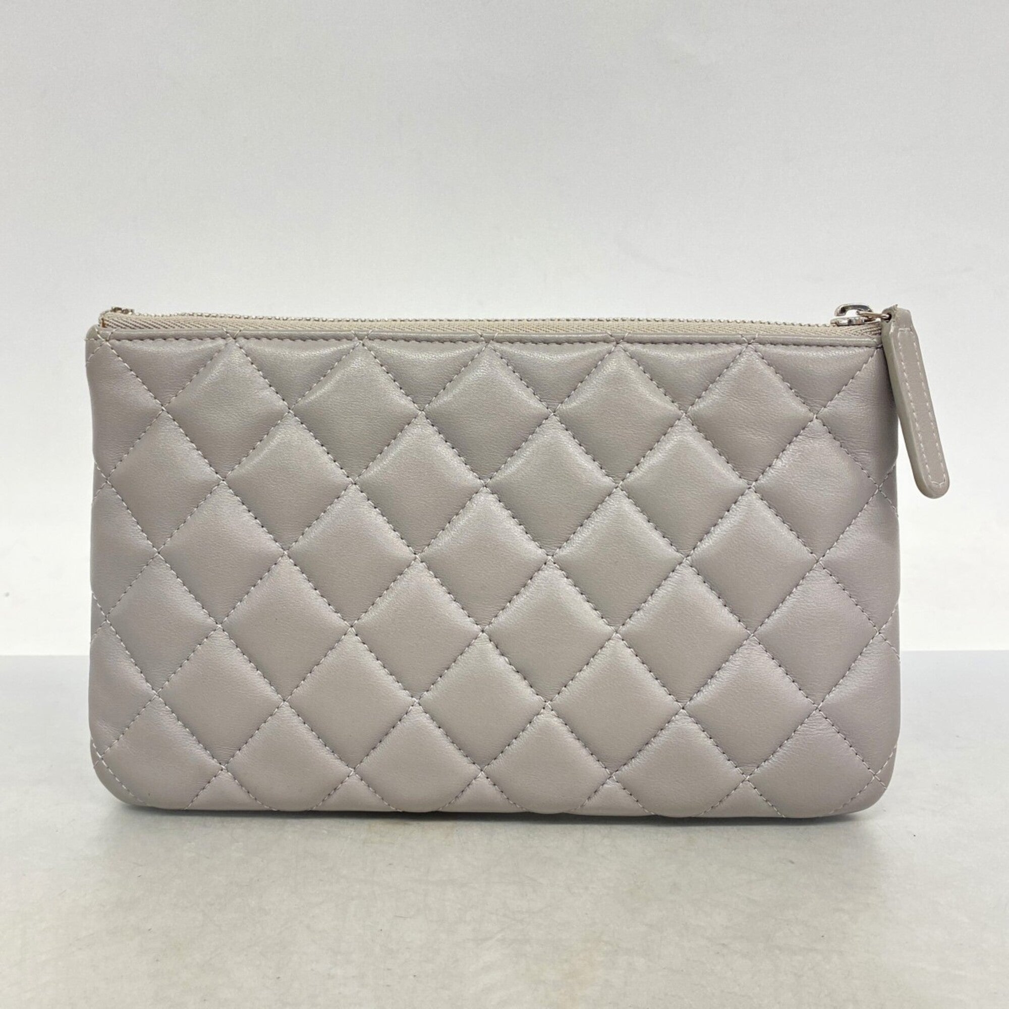 Chanel Gray Leather Long Wallet (Bi-Fold) (Pre-Owned)