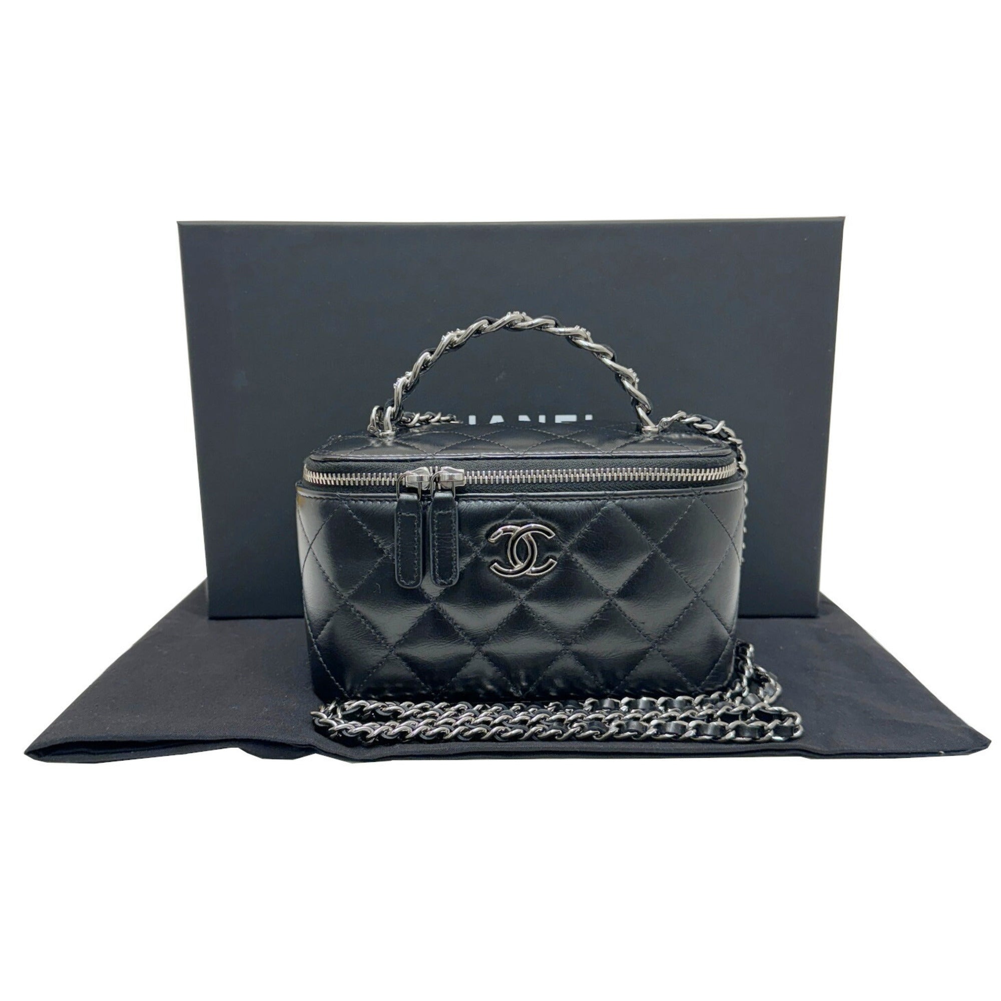 Chanel Black Leather Shoulder Bag Vanity Bag (Pre-Owned)