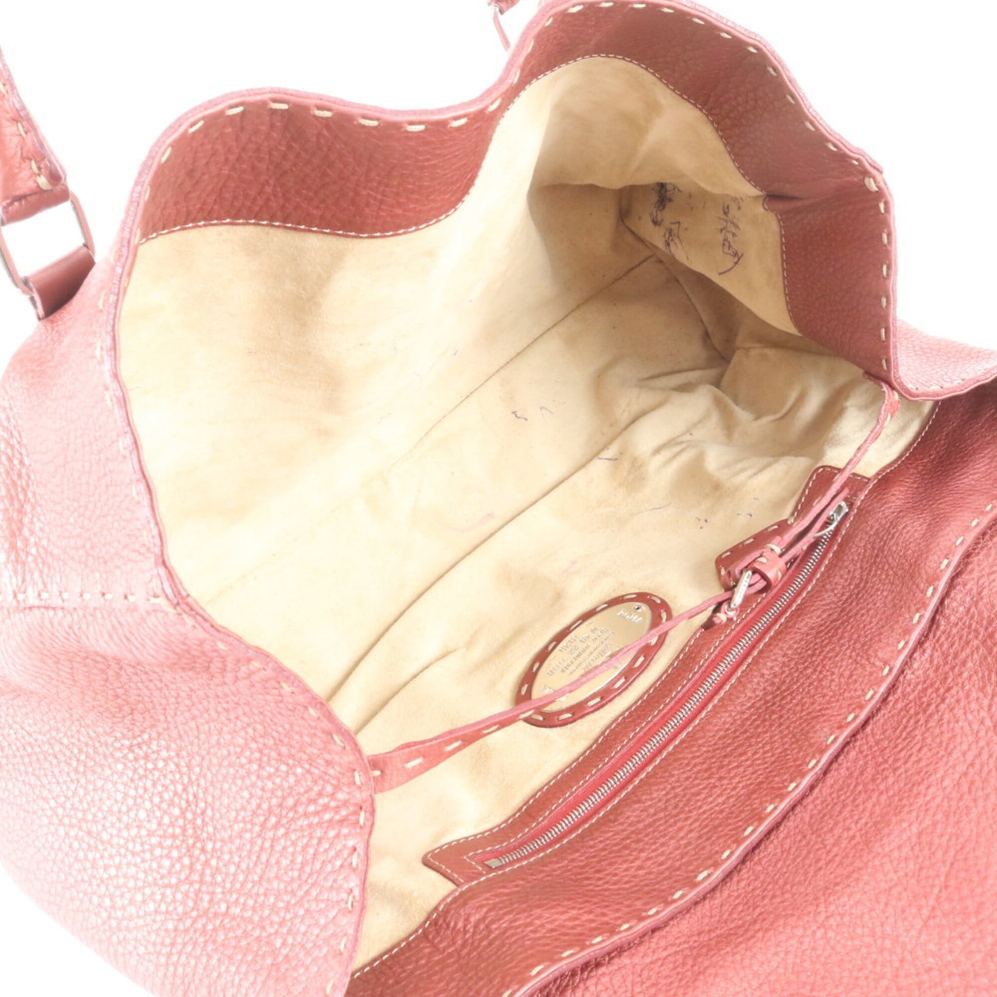 Fendi Red Color Leather Handbag Shoulder Bag Tote Bag (Pre-Owned)