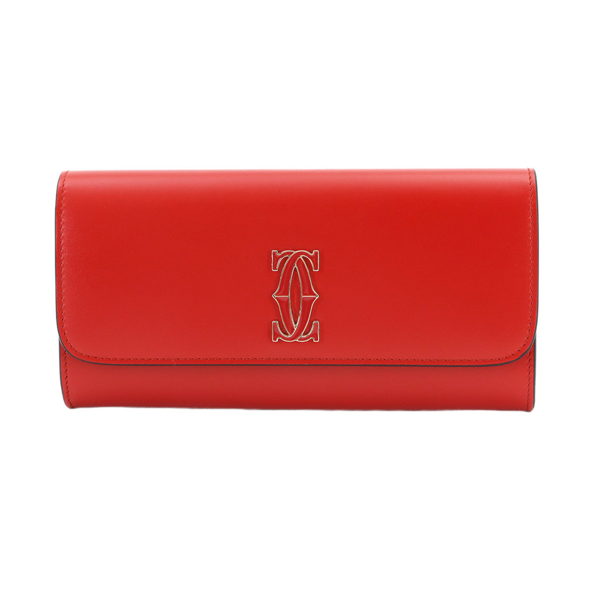 Cartier Red Color Leather Long Wallet (Bi-Fold) (Pre-Owned)