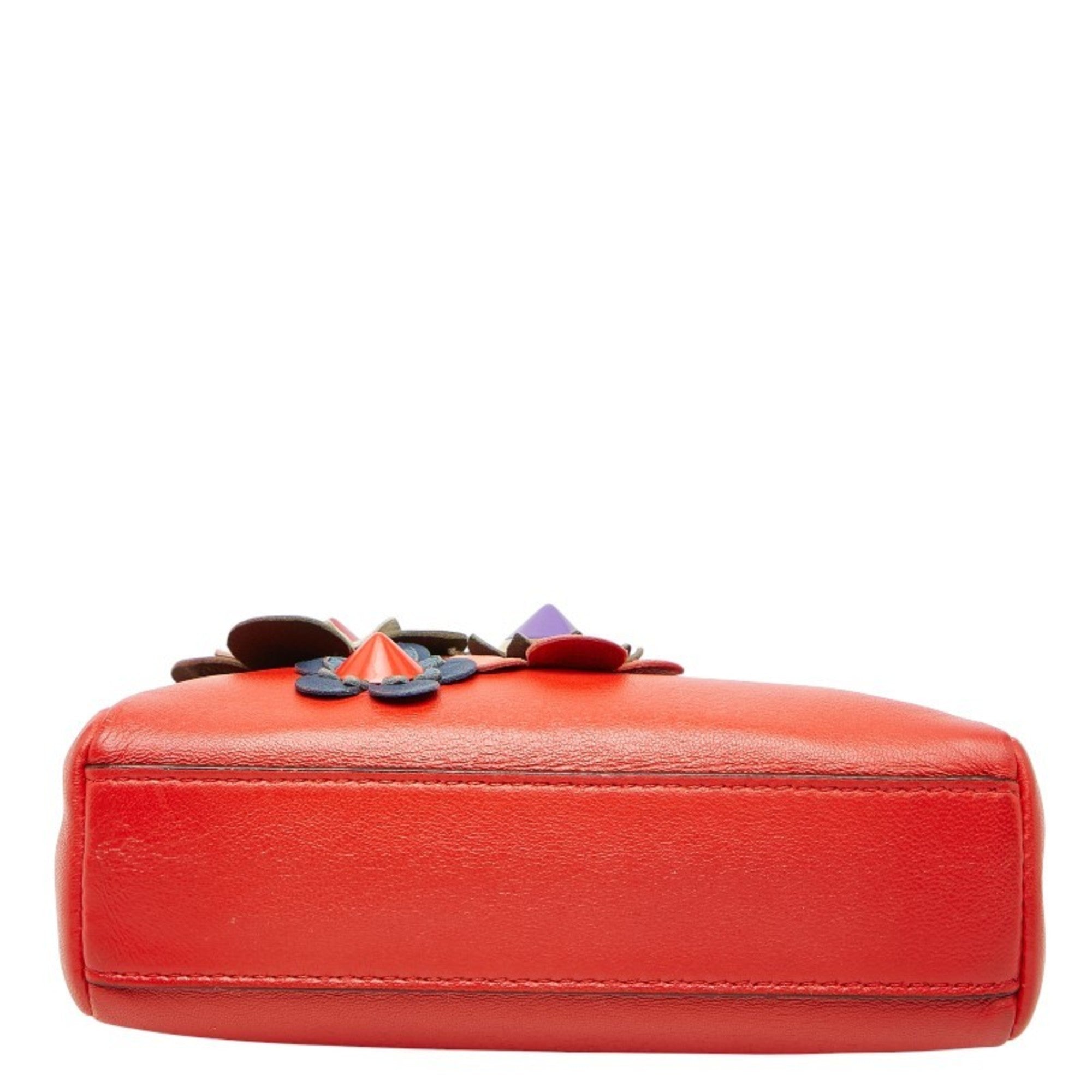 Fendi Red Color Leather Handbag Pochette Shoulder Bag (Pre-Owned)