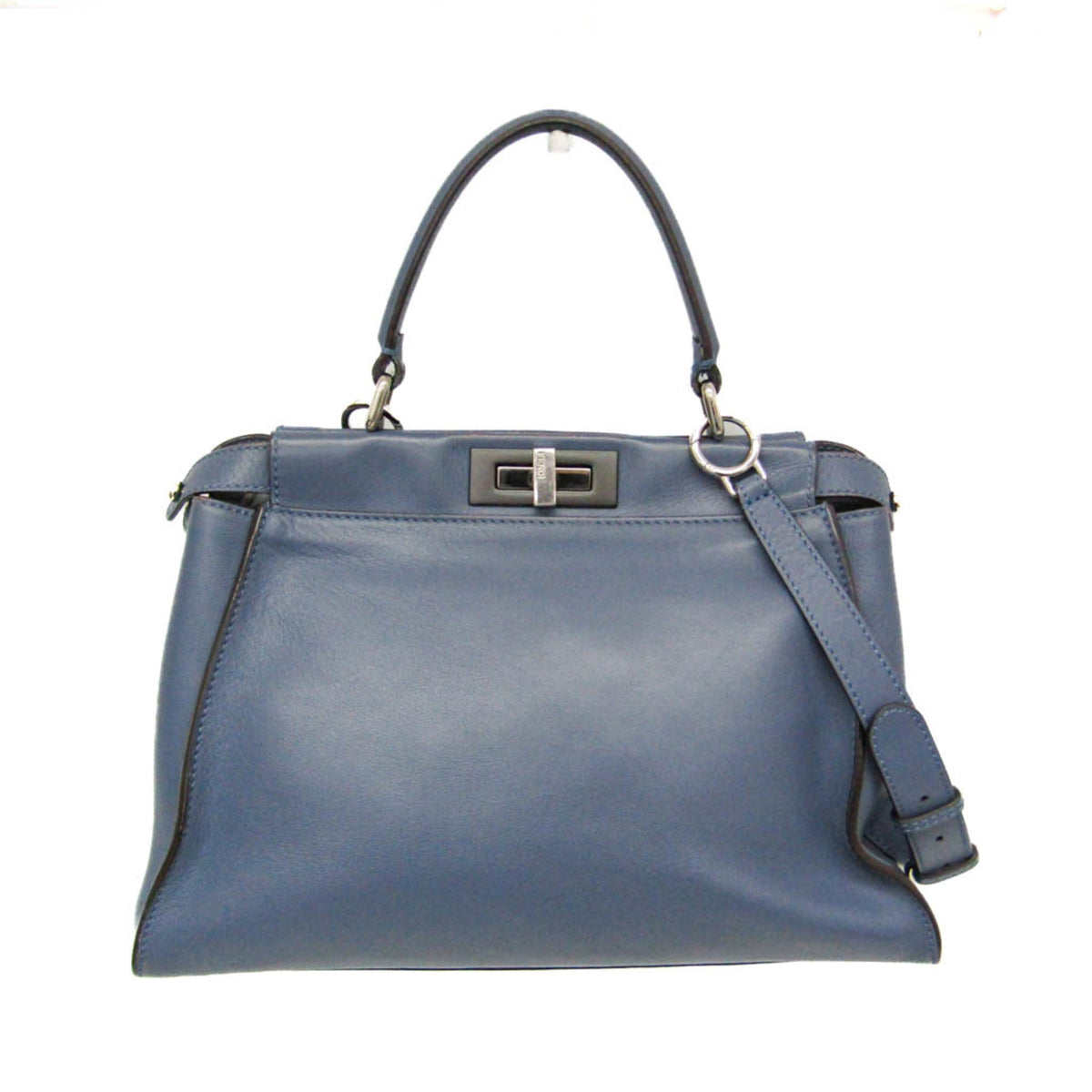 Fendi Peekaboo Blue Leather Handbag Shoulder Bag (Pre-Owned)