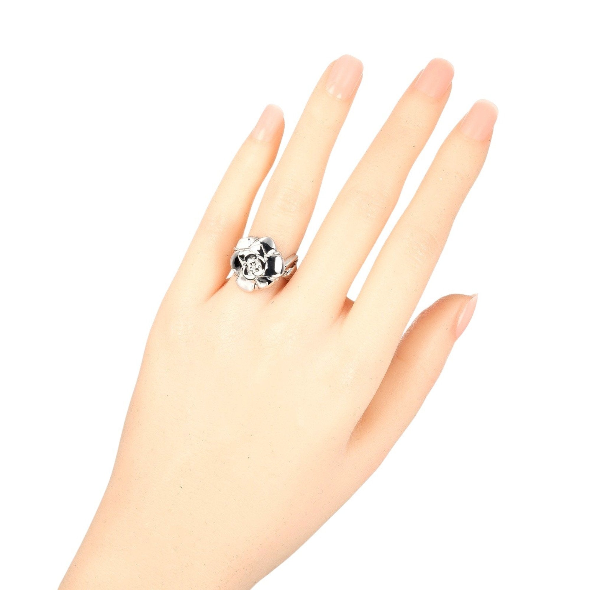 Chanel Camellia White Gold White Gold (18K) Band Ring (Pre-Owned)
