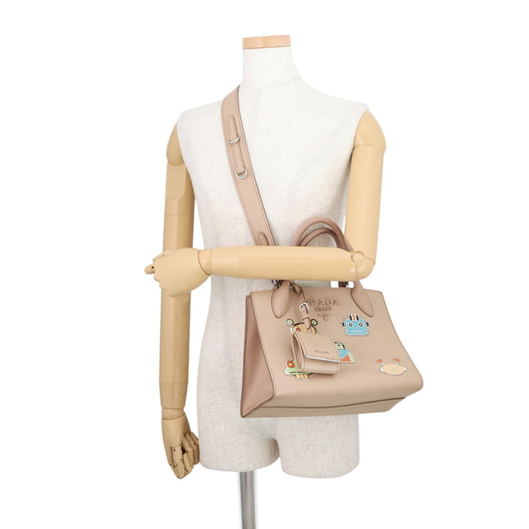 Prada Pink Beige Leather Handbag Pouch Shoulder Bag (Pre-Owned)