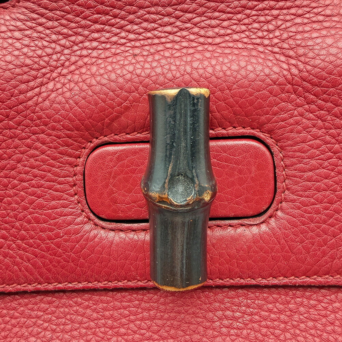 Gucci Bamboo Red Color Leather Handbag Shoulder Bag (Pre-Owned)