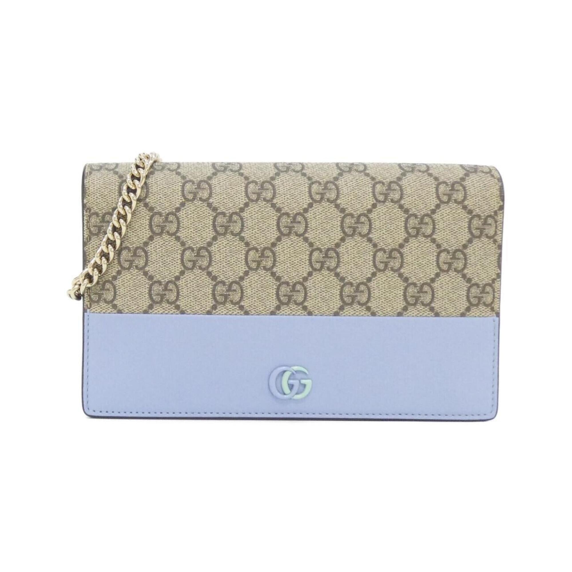 Gucci Beige Blue Green Gg Supreme Leather Chain/Shoulder Wallet (Pre-Owned)