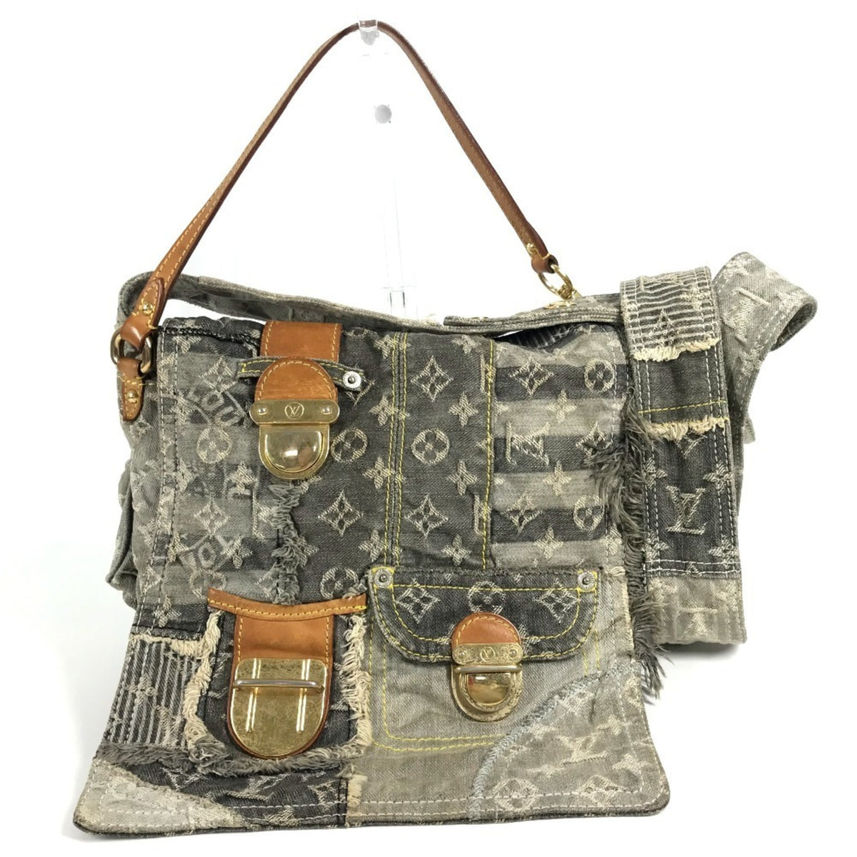 Louis Vuitton Black Gray Monogram Denim Shoulder Bag (Pre-Owned)