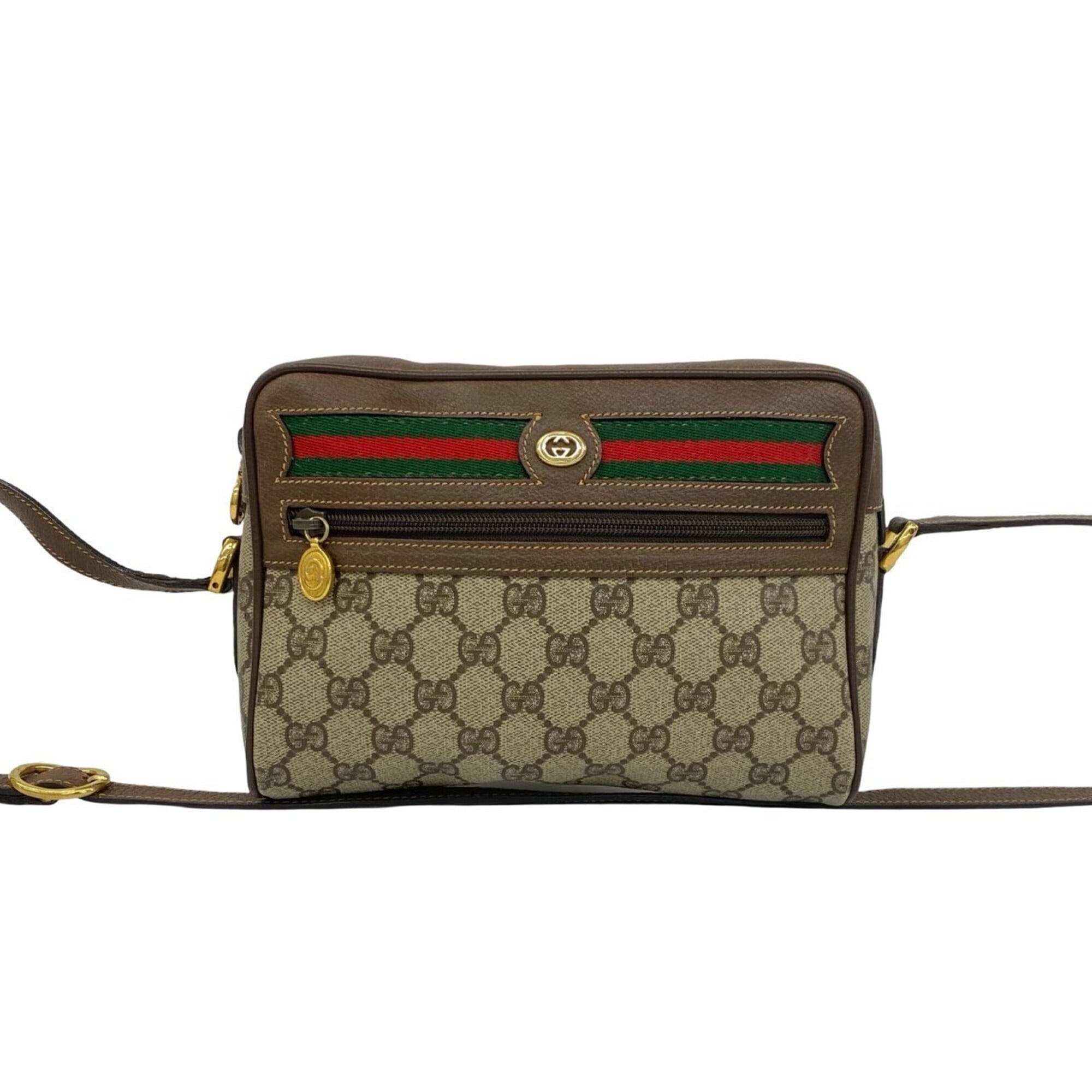 Gucci Brown Green Red Color Leather Pvc Shoulder Bag (Pre-Owned)