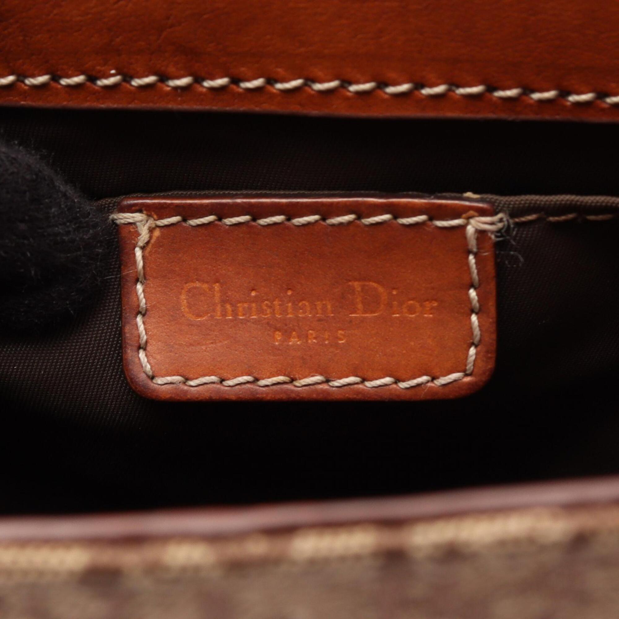 Christian Dior Beige Brown Canvas Leather Handbag Shoulder Bag (Pre-Owned)