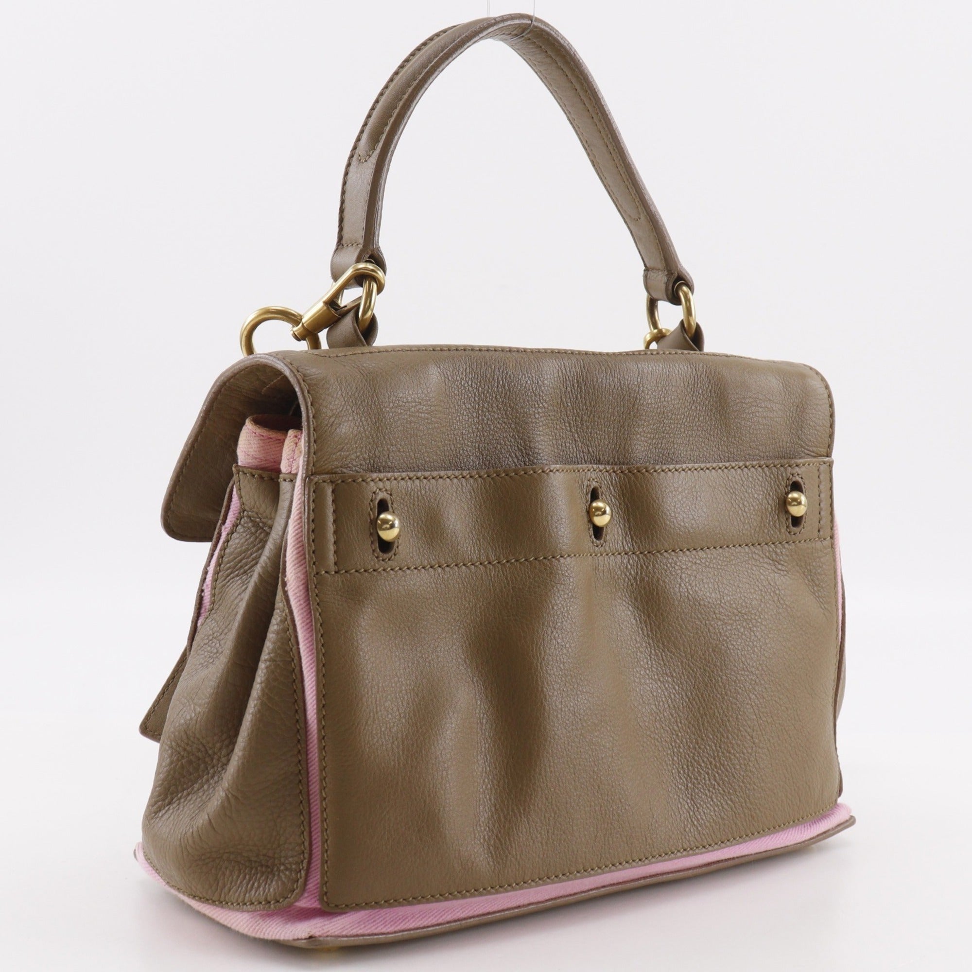 Yves Saint Laurent Brown Pink Leather Canvas Handbag (Pre-Owned)