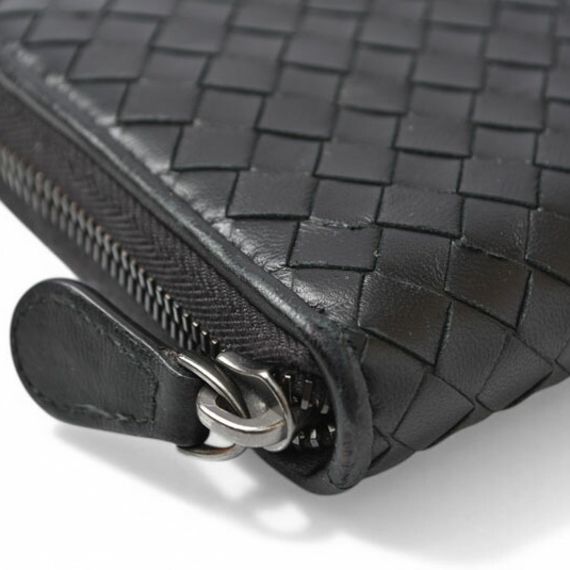 Bottega Veneta Intrecciato Black Leather Long Wallet (Bi-Fold) (Pre-Owned)