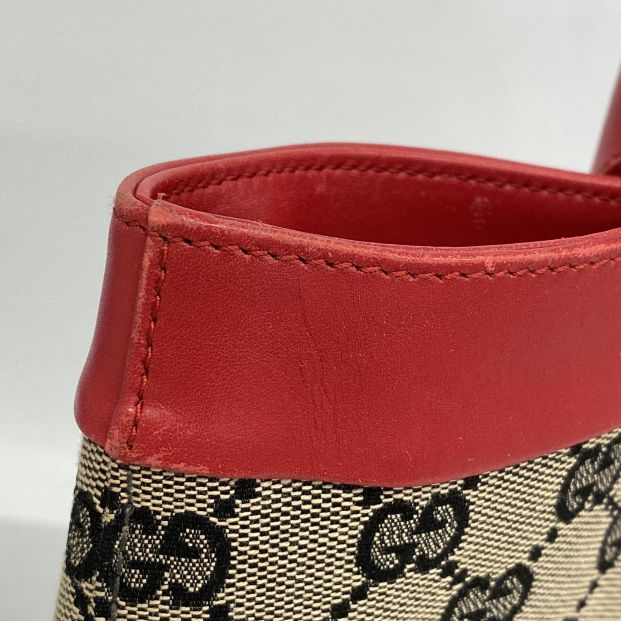 Gucci Beige Red Color Canvas Tote Bag (Pre-Owned)