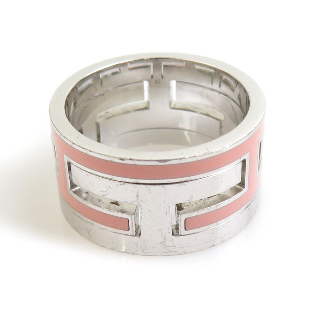 Hermes Silver Pink Enamel Silver 925 Band Ring (Pre-Owned)