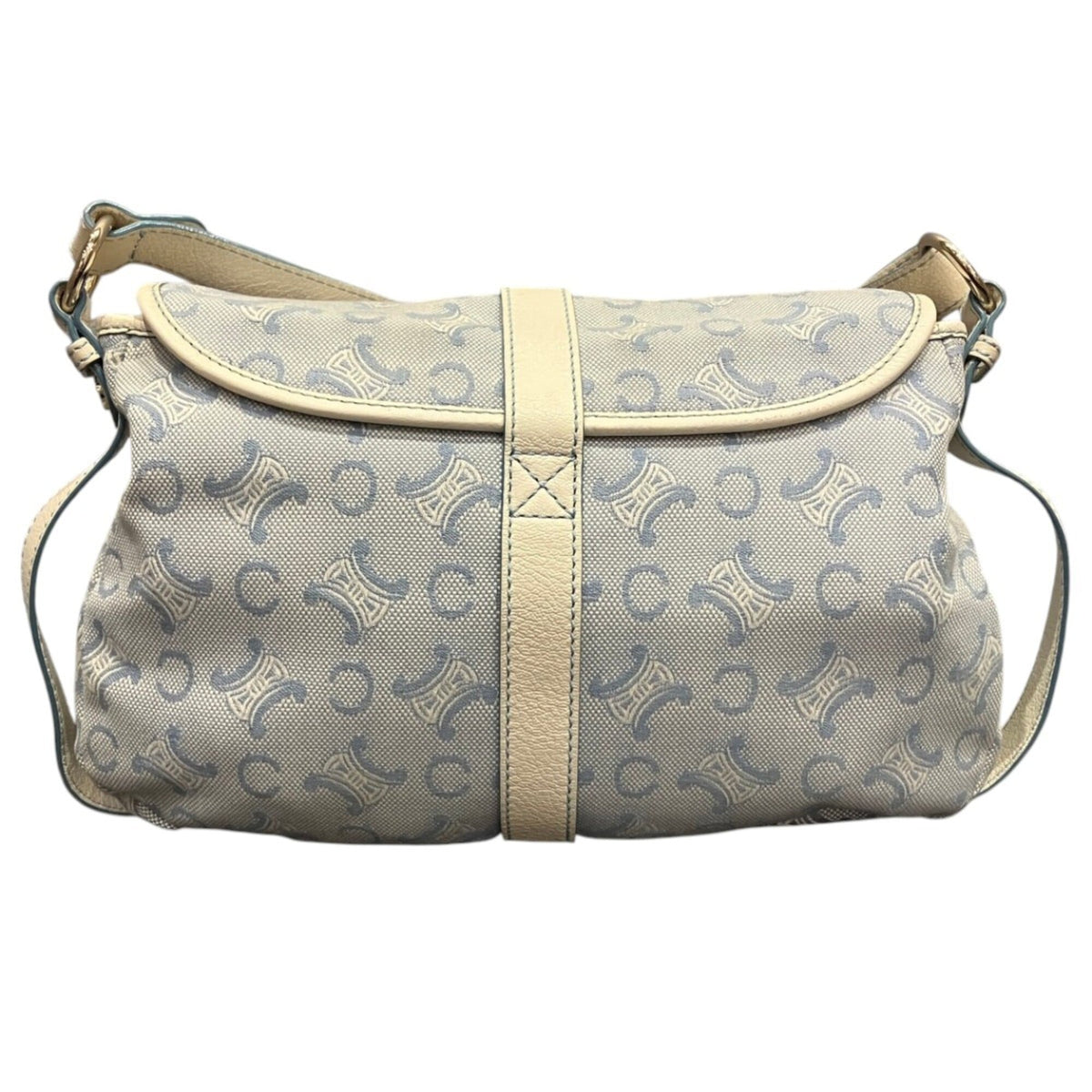 Celine Blue White Canvas Leather Shoulder Bag (Pre-Owned)