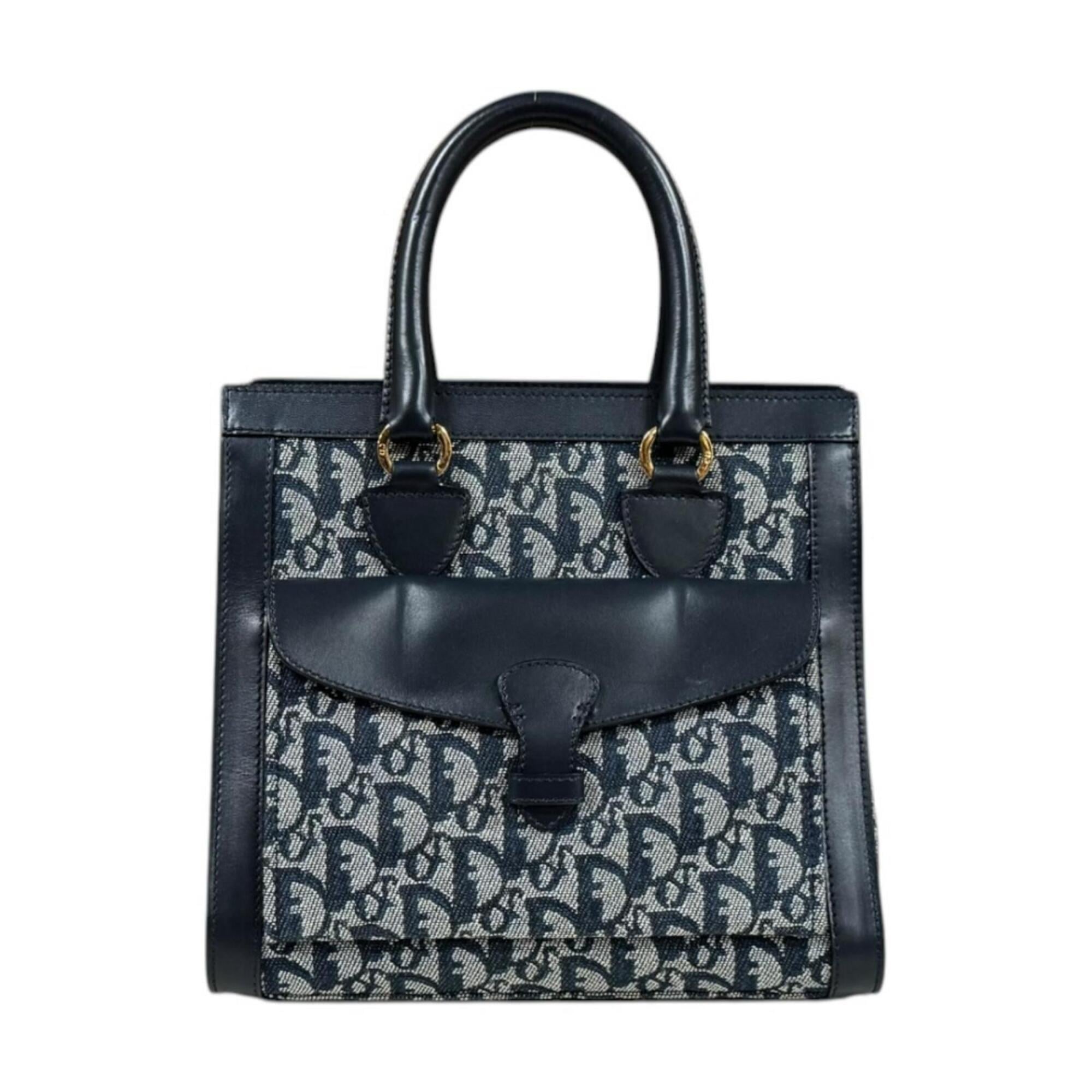 Christian Dior Navy Leather Jacquard Handbag (Pre-Owned)