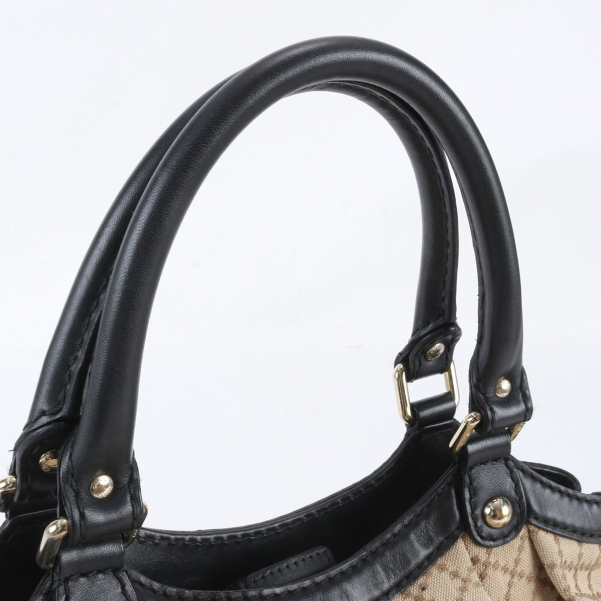 Gucci Beige Leather Canvas Handbag Shoulder Bag Tote Bag (Pre-Owned)