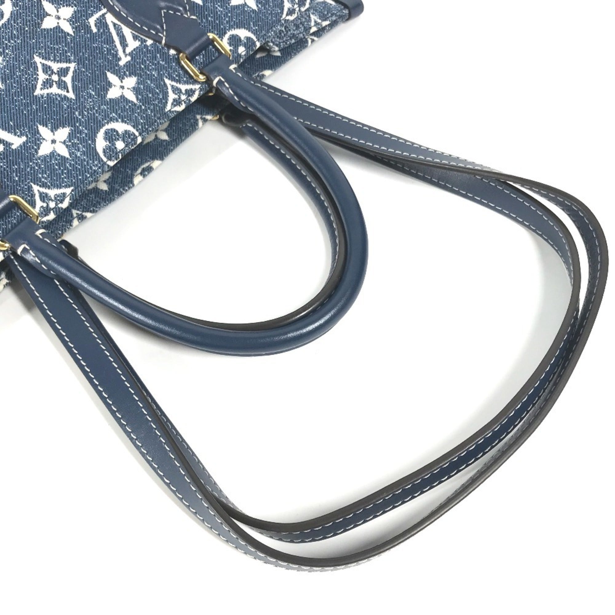 Louis Vuitton Blue White Monogram Denim Leather Canvas Shoulder Bag Tote Bag (Pre-Owned)