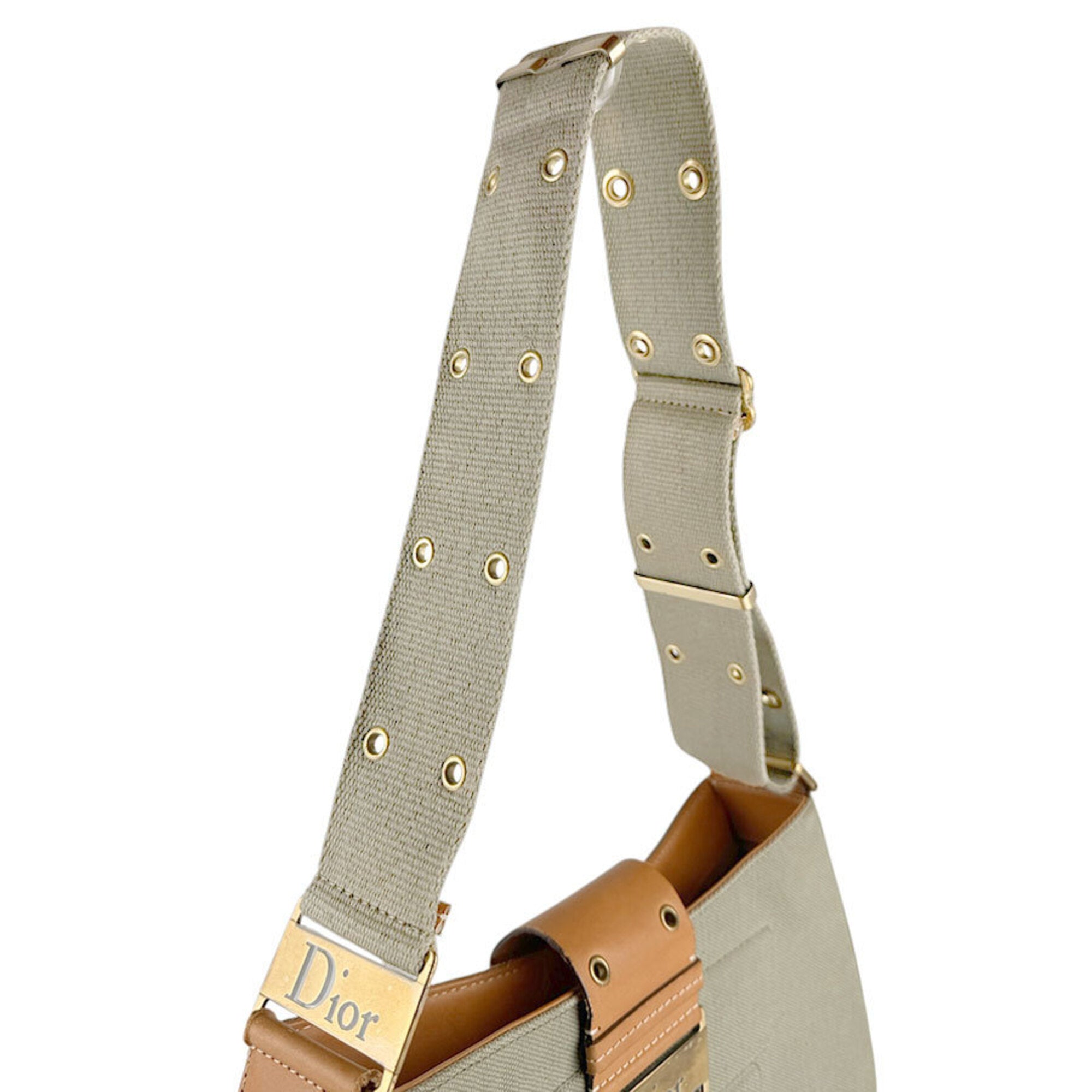 Christian Dior Brown Green Canvas Leather Shoulder Bag (Pre-Owned)
