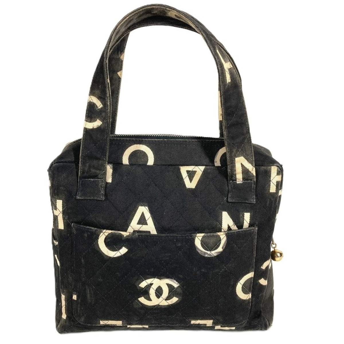 Chanel Black White Canvas Handbag Tote Bag (Pre-Owned)