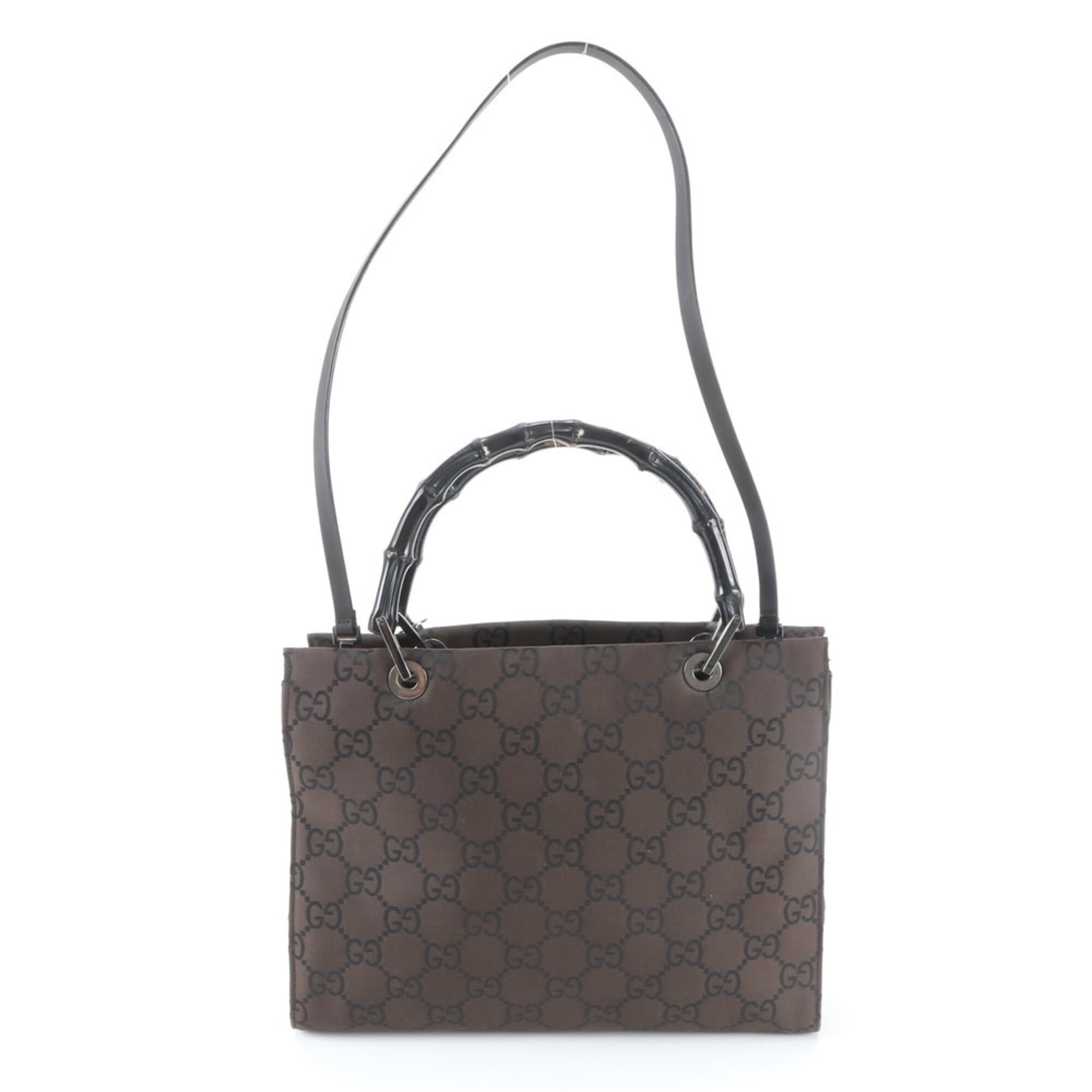 Gucci Bamboo Black Dark Brown Leather Nylon Handbag Shoulder Bag (Pre-Owned)
