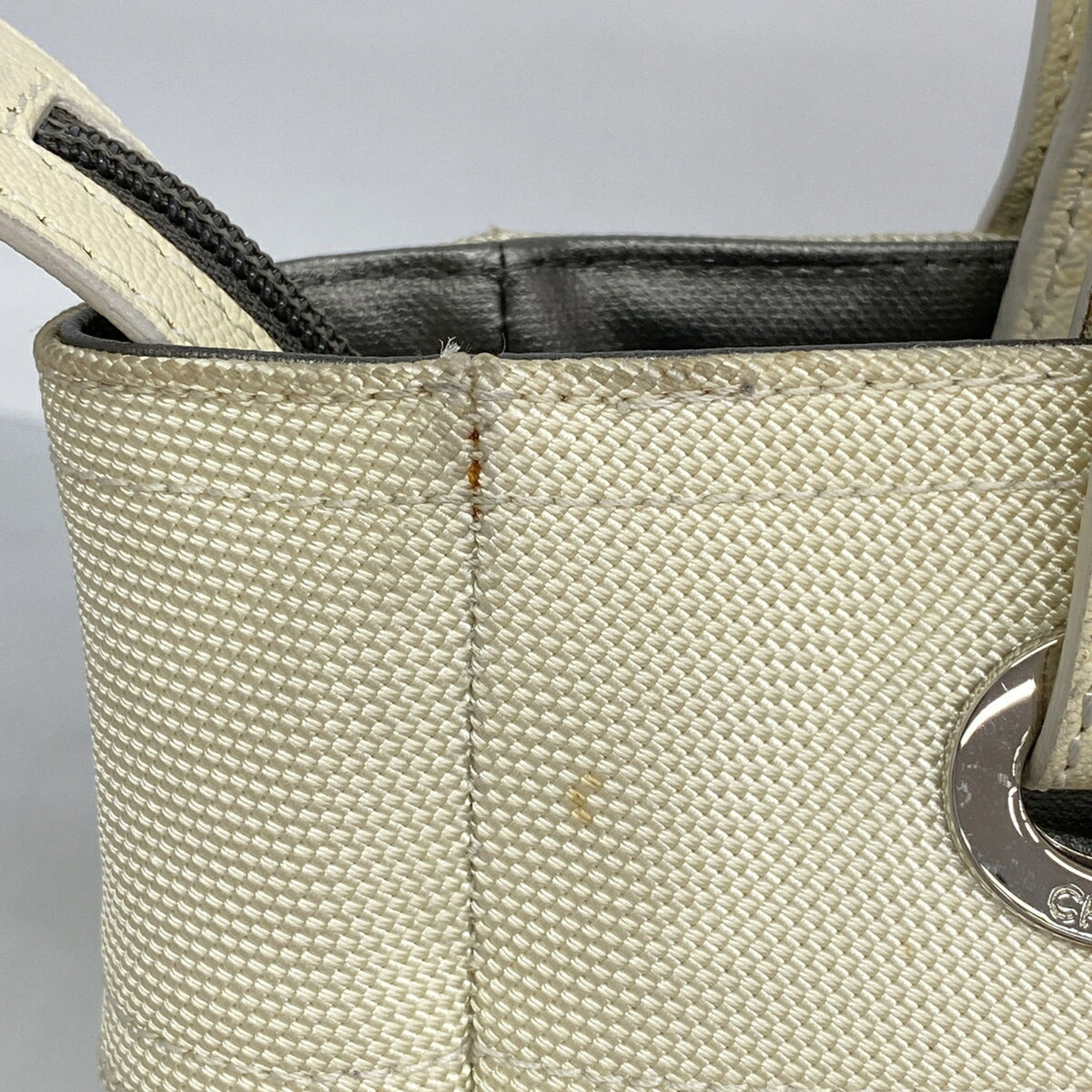 Chanel Ivory Silver Canvas Tote Bag (Pre-Owned)