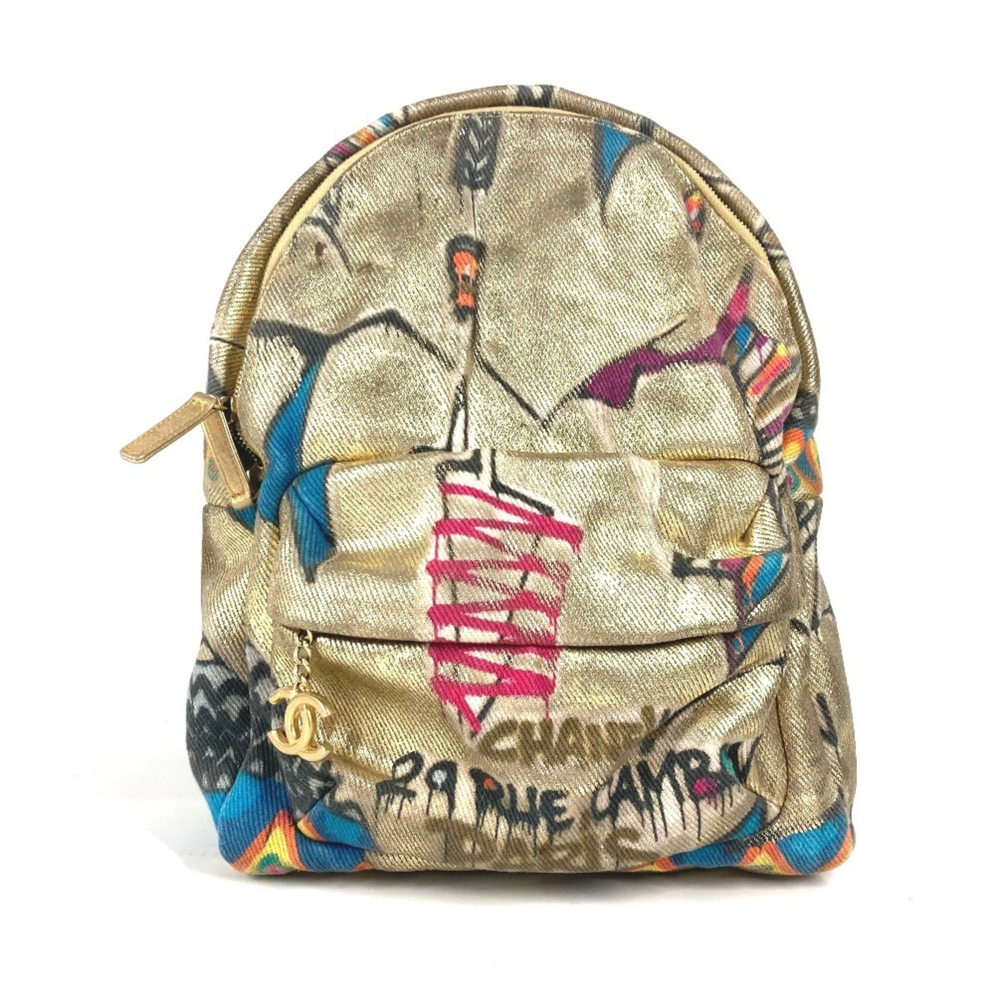 Chanel Gold Leather Canvas Backpack (Pre-Owned)