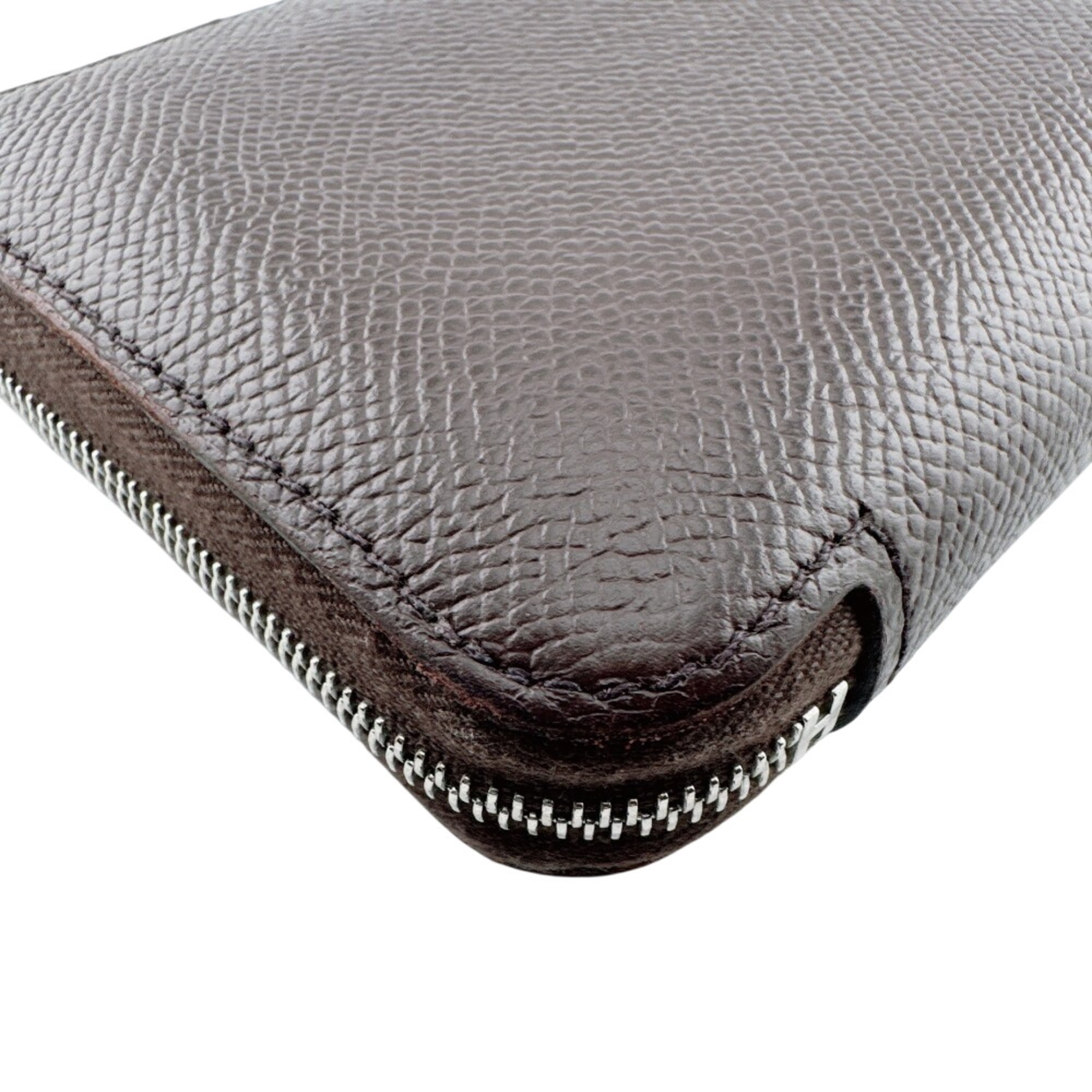 Hermes Azap Brown Leather Silk Coin Purse/Coin Case (Pre-Owned)