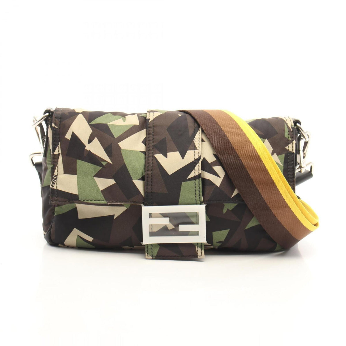 Fendi Brown Khaki Multi-Color Nylon Leather Handbag Shoulder Bag (Pre-Owned)