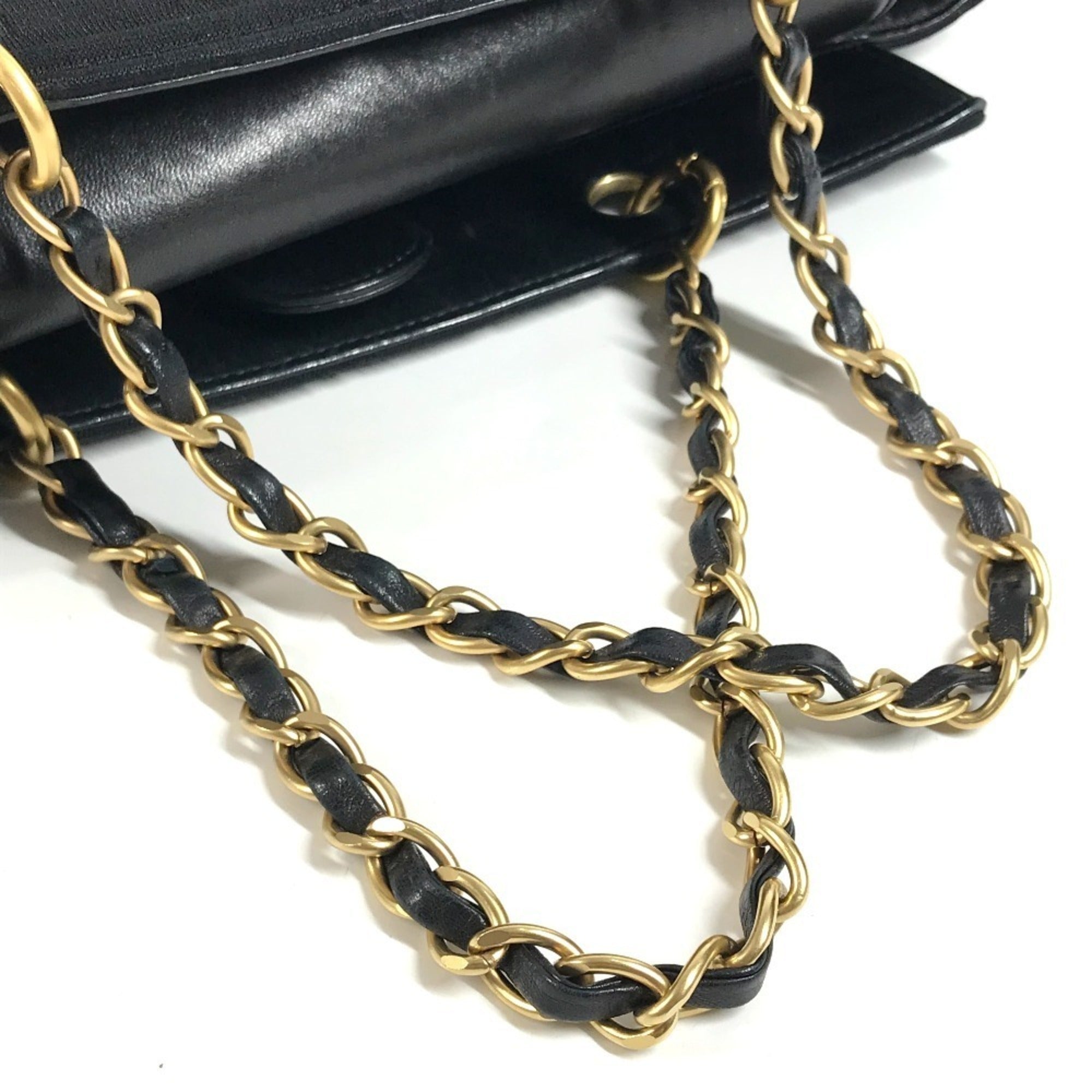 Chanel Chocolate Bar Black Cotton Leather Shoulder Bag Tote Bag (Pre-Owned)