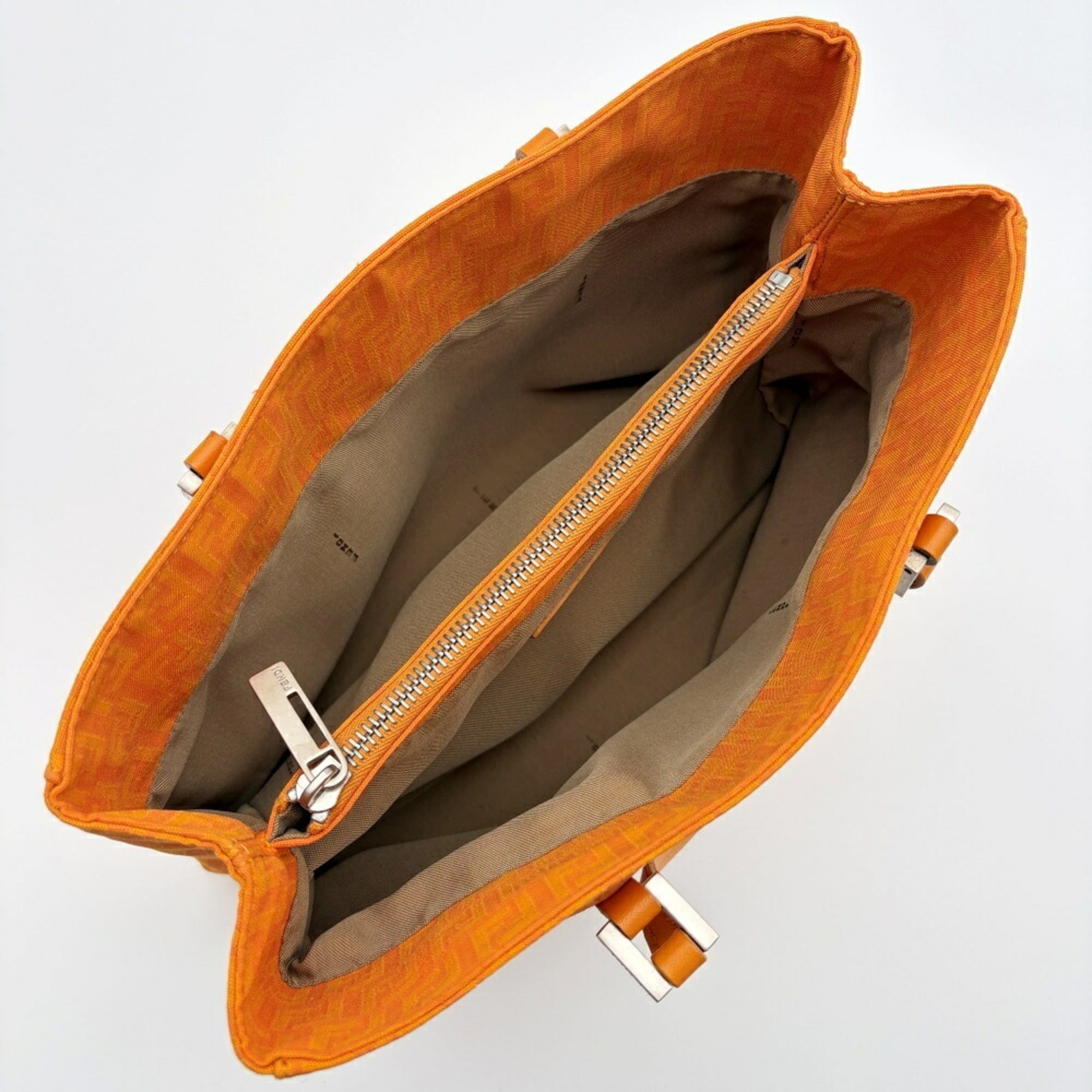 Fendi Zucchino Orange Canvas Leather Tote Bag (Pre-Owned)