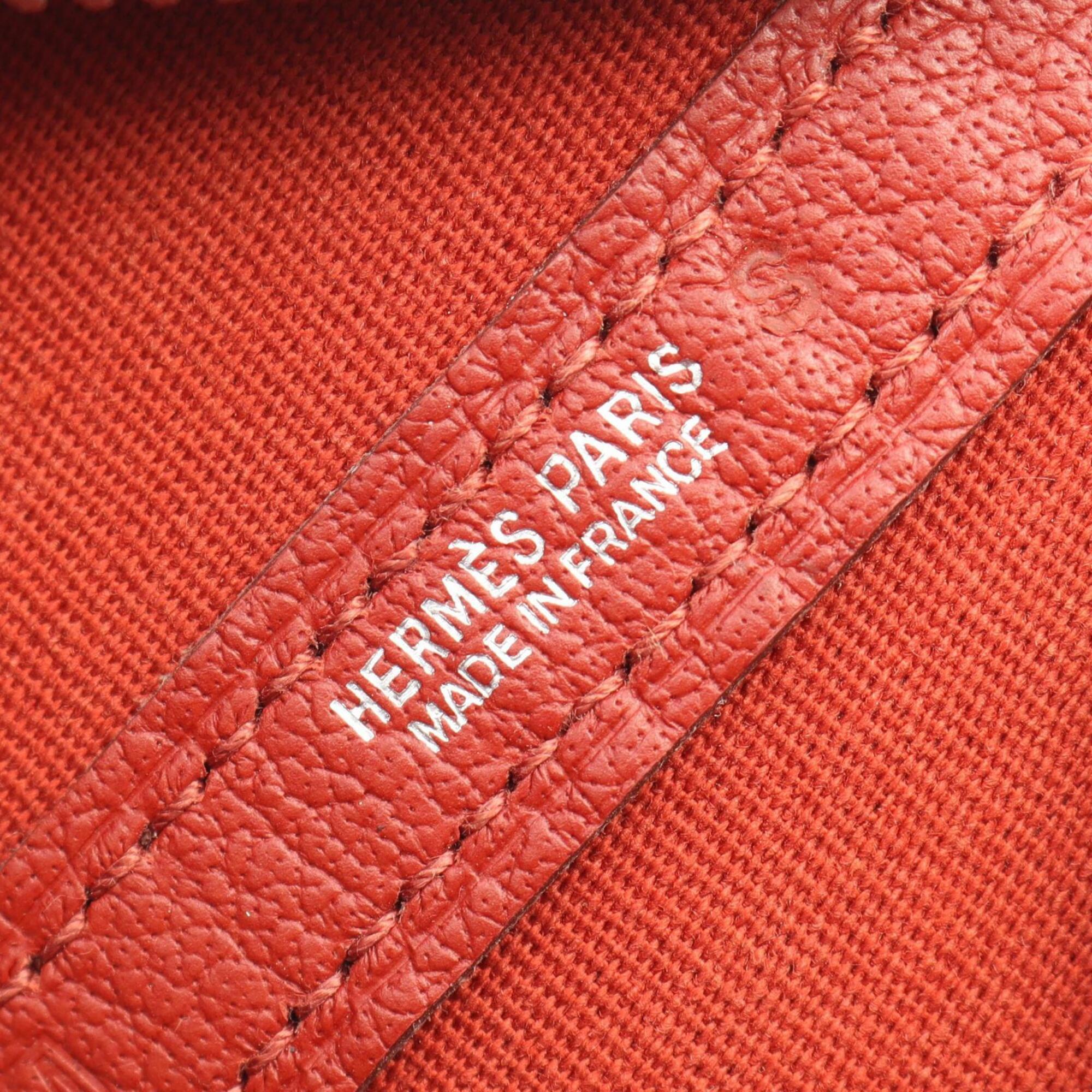 Hermes Bordeaux Rouge Garance Negonda Leather Toile Officier Handbag Tote Bag (Pre-Owned)