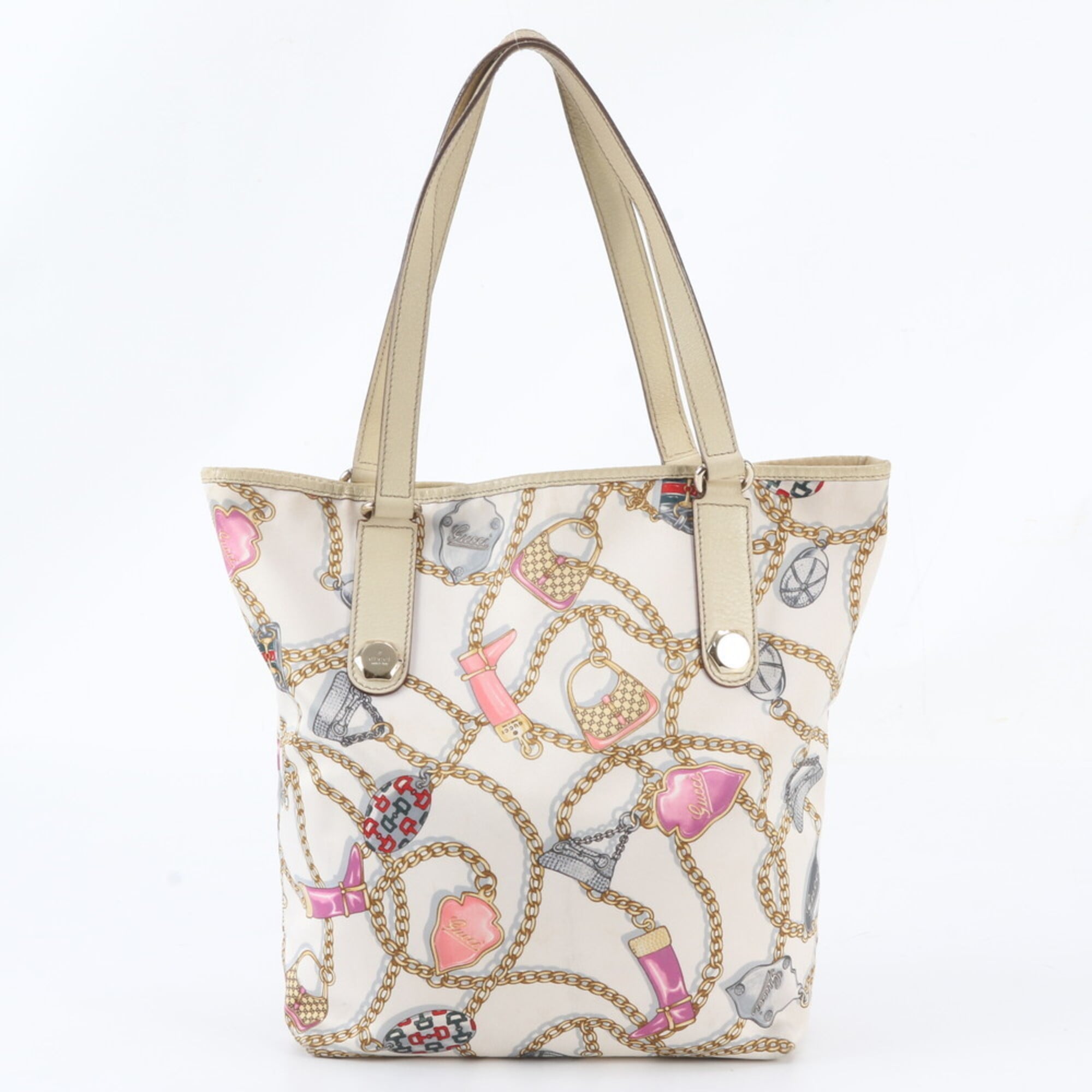 Gucci Beige Pink Leather Nylon Handbag Tote Bag (Pre-Owned)