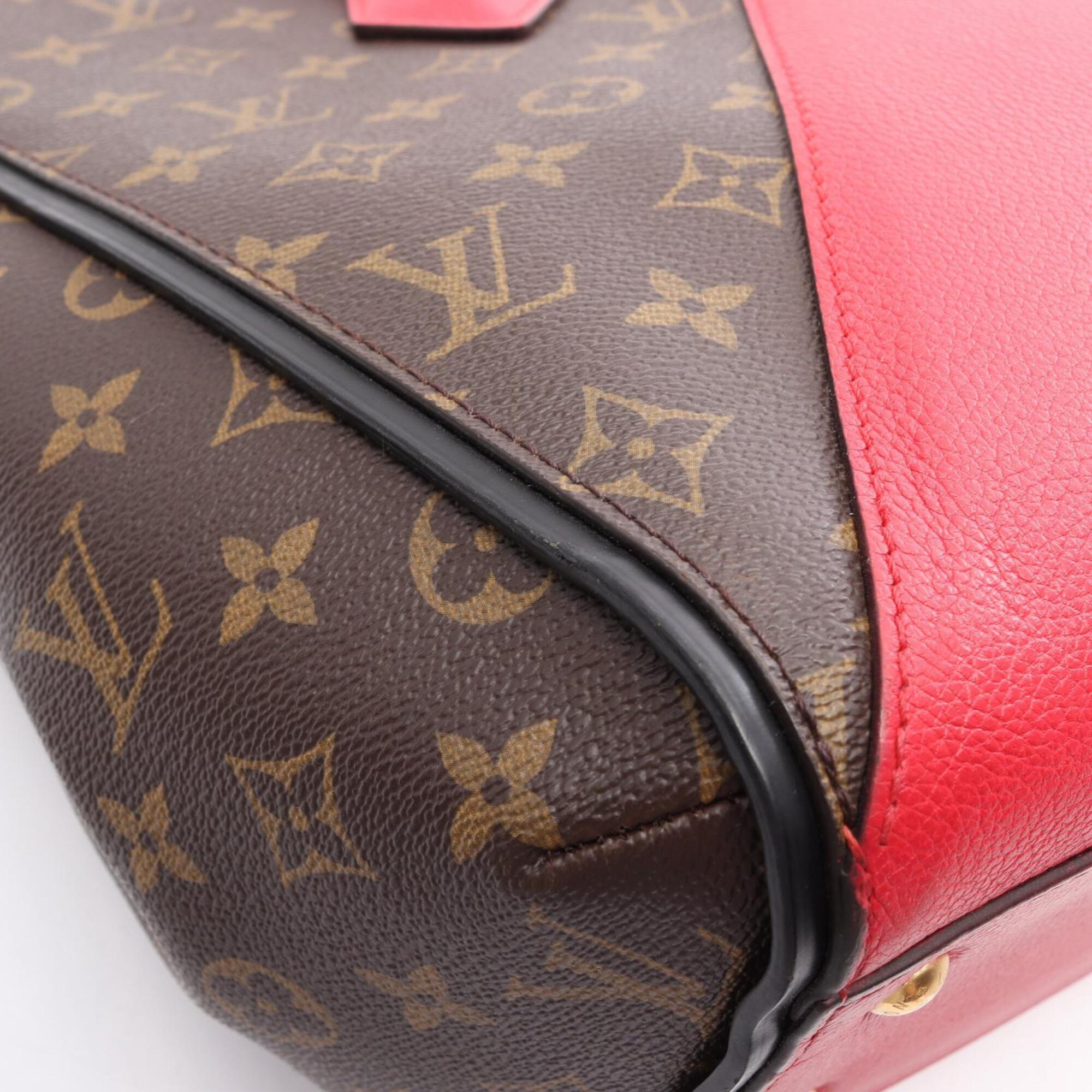 Louis Vuitton Brown Monogram Red Color Coated Canvas Leather Handbag Tote Bag (Pre-Owned)