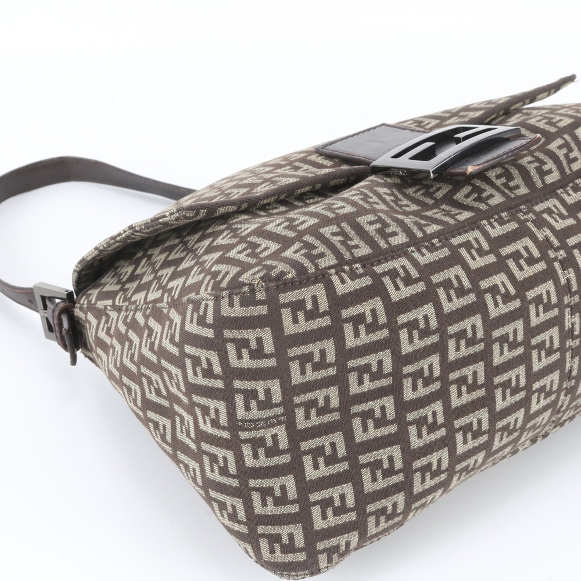 Fendi Brown Leather Canvas Shoulder Bag (Pre-Owned)