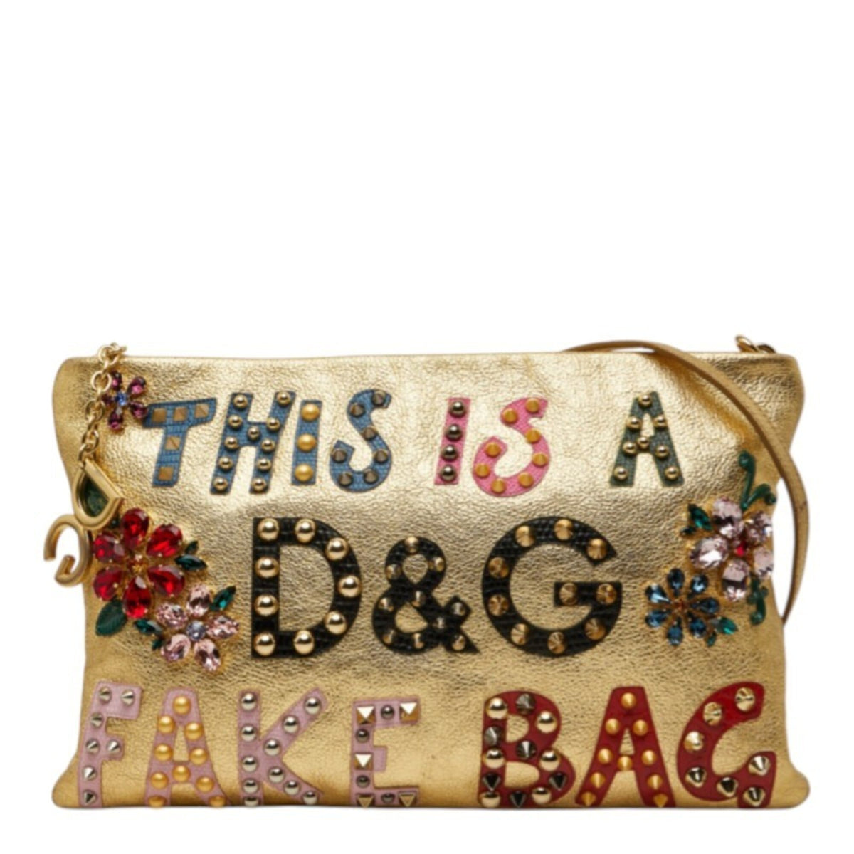 Dolce & Gabbana Gold Metal Leather Clutch Bag Shoulder Bag (Pre-Owned)
