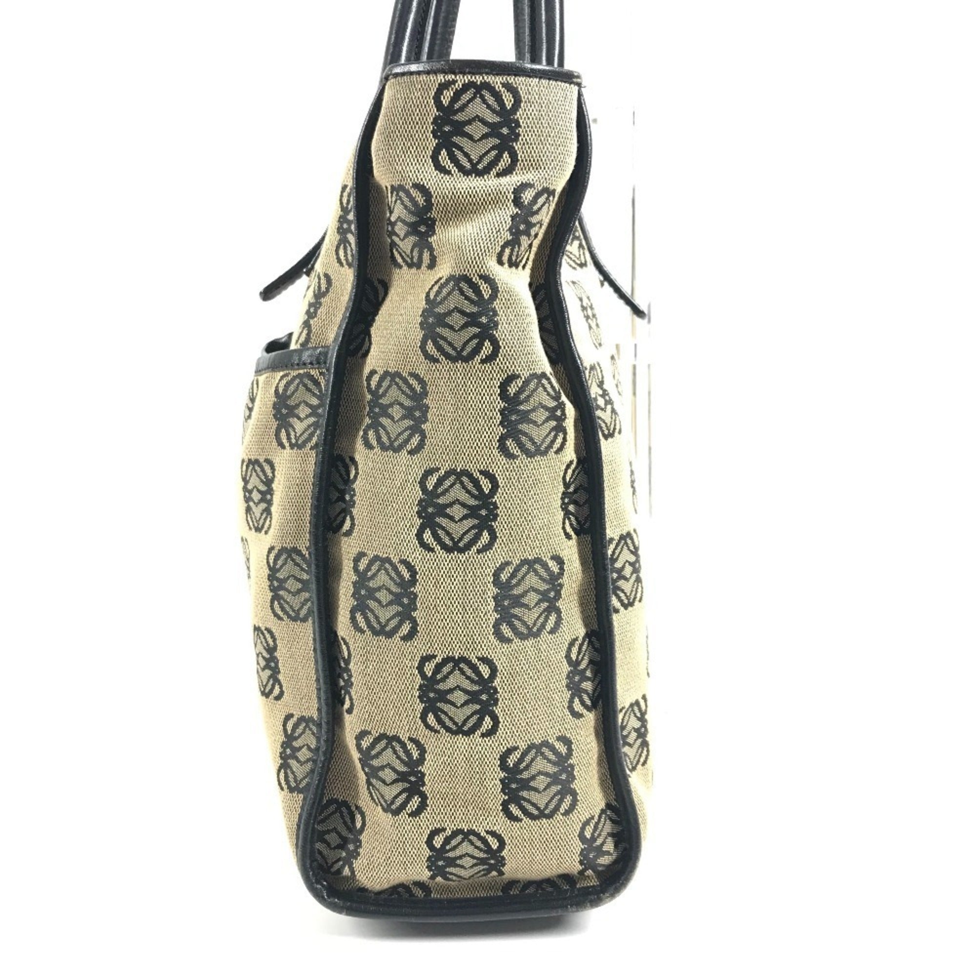 Loewe Beige Black Leather Canvas Handbag Tote Bag (Pre-Owned)