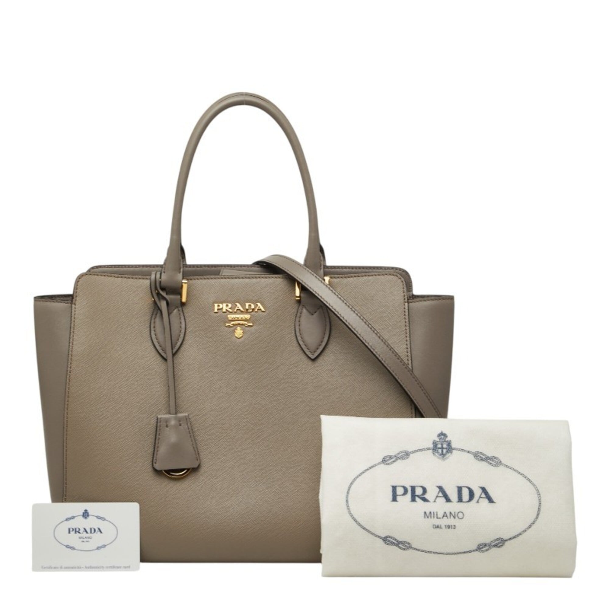 Prada Grayish Leather Handbag Shoulder Bag (Pre-Owned)
