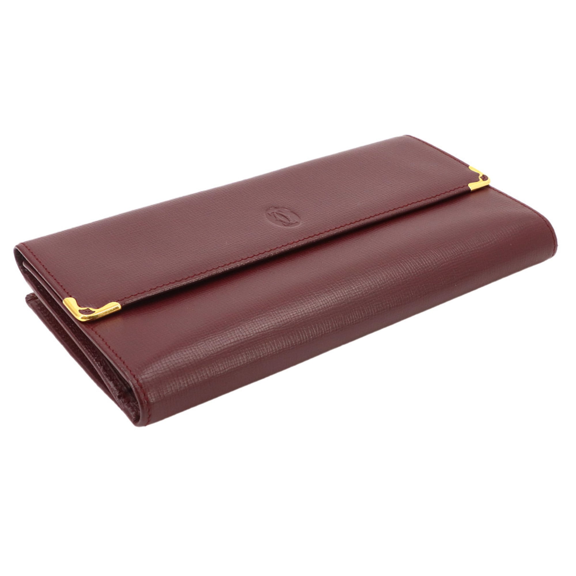 Cartier Bordeaux Leather Long Wallet (Tri-Fold) (Pre-Owned)