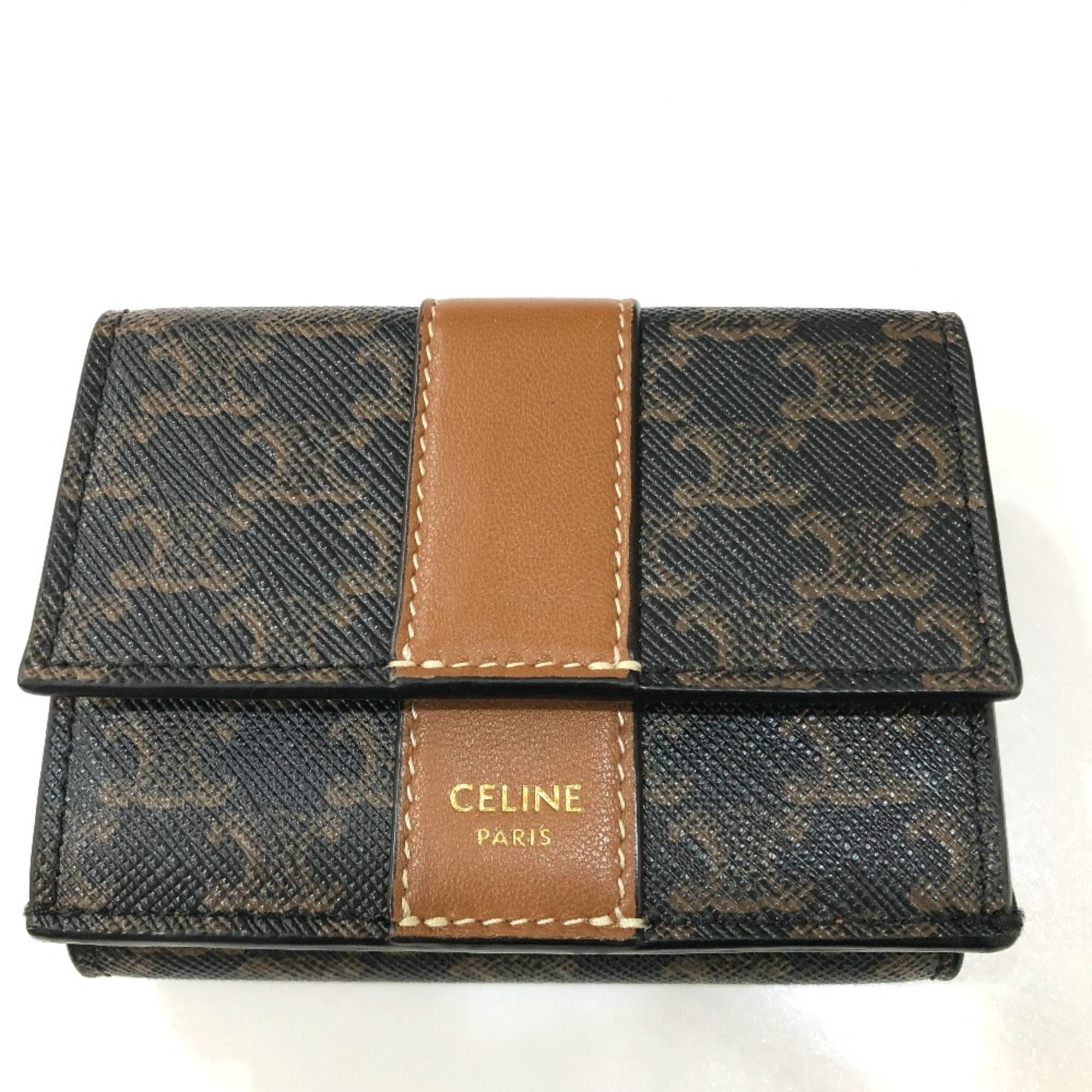 Celine Brown Dark Brown Pvc Leather Wallet (Tri-Fold) (Pre-Owned)