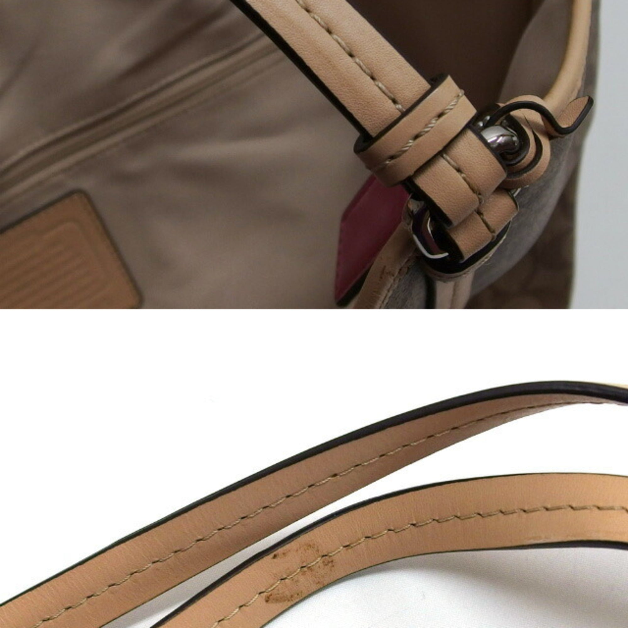 Coach Beige Brown Coated Canvas Leather Shoulder Bag Tote Bag (Pre-Owned)
