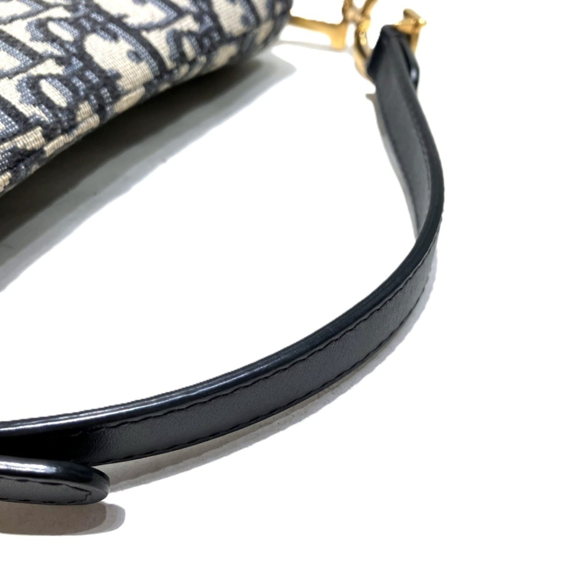 Christian Dior Navy Cotton Leather Handbag Saddle Bag (Pre-Owned)