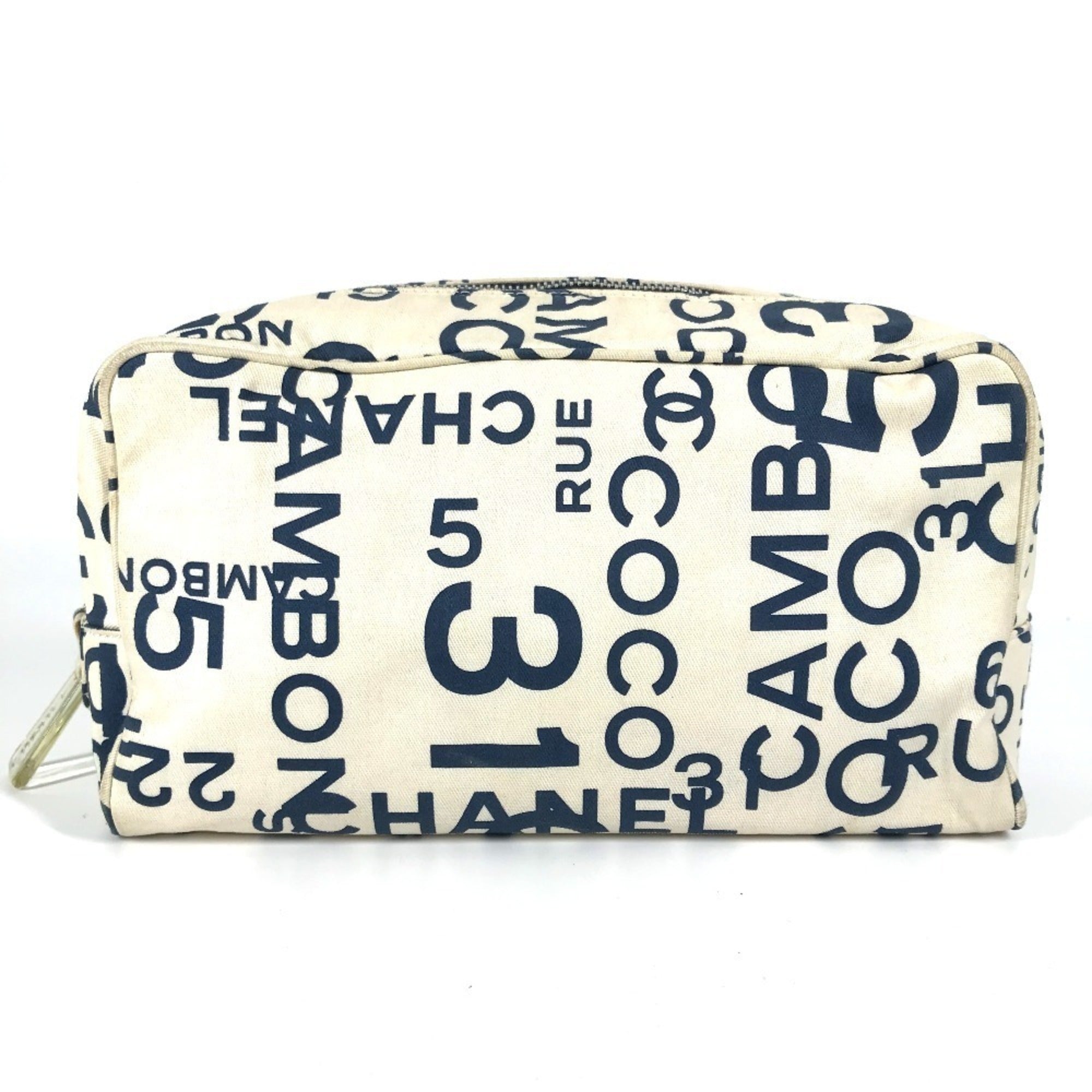 Chanel Navy White Canvas Clutch Bag (Pre-Owned)