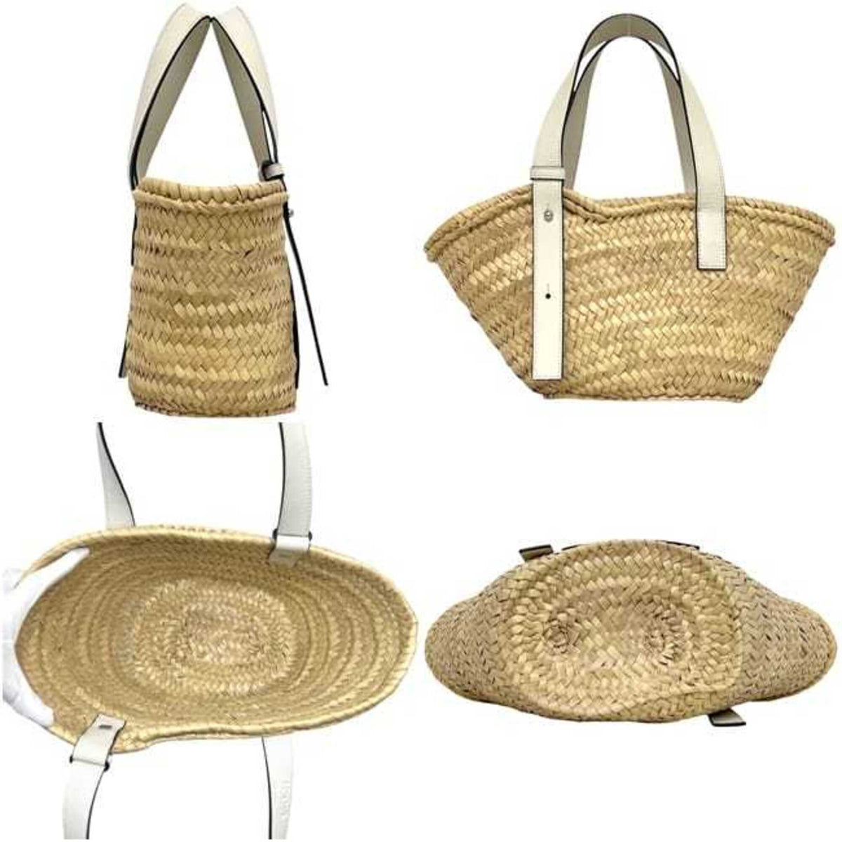 Loewe Beige White Raffia Leather Basket Handbag (Pre-Owned)