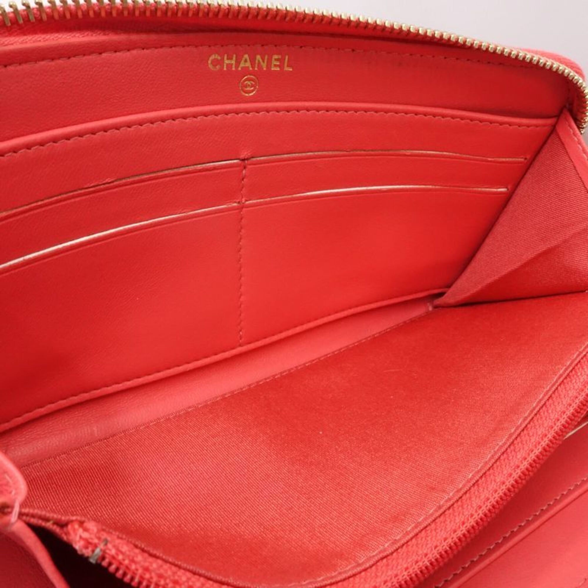 Chanel Pink Leather Long Wallet (Bi-Fold) (Pre-Owned)