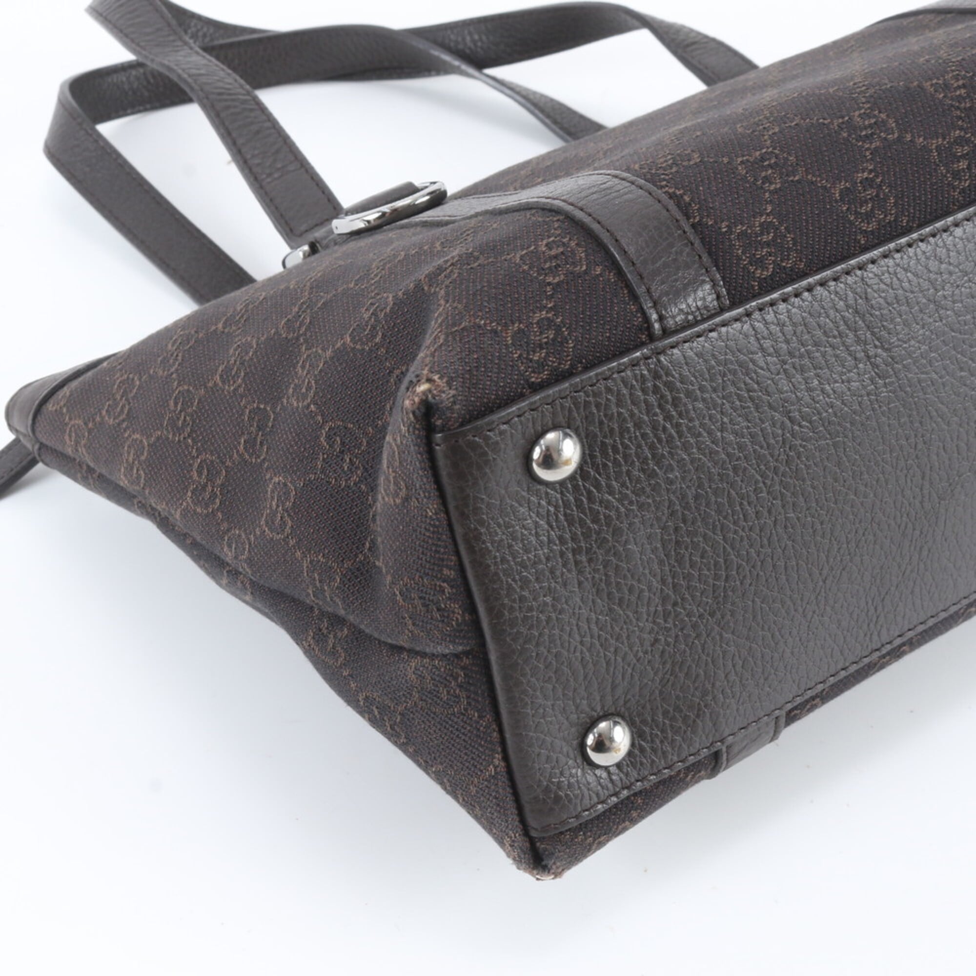 Gucci Abbey Dark Brown Leather Canvas Handbag Tote Bag (Pre-Owned)
